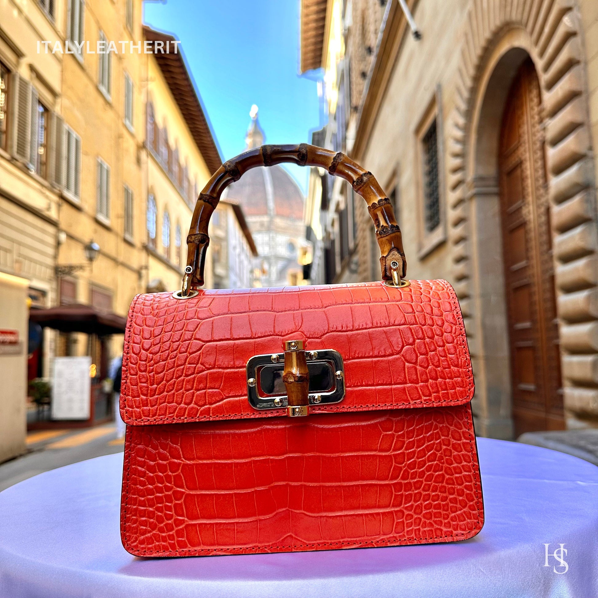 Italian Handmade Leather Bags for Women | Elegant Leather Tote from Florence | Orange Handbag | Stylish Design