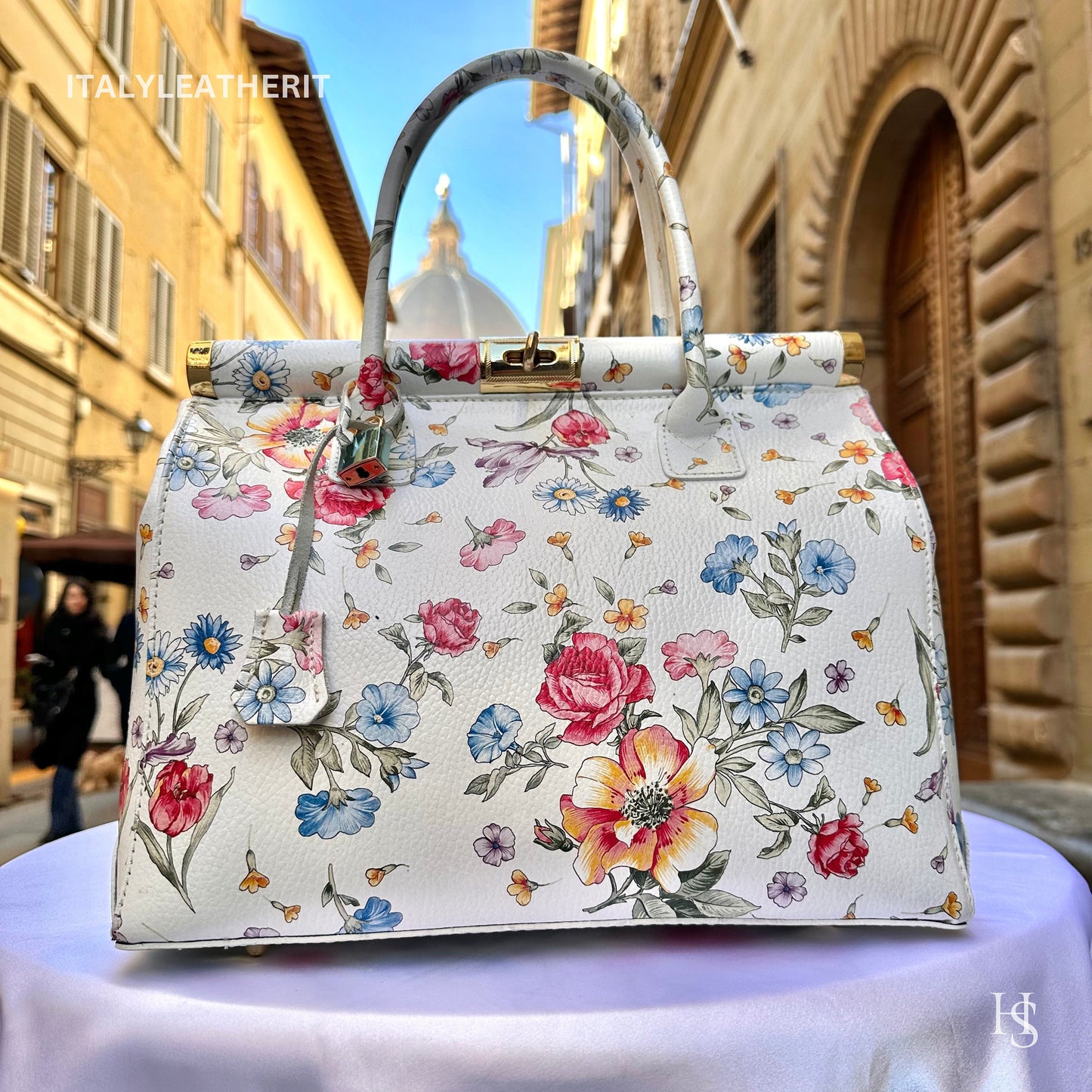 Italian Handmade Leather Bags For Women l l Elegant Leather Tote From Florence, Flower bag, Lock bag