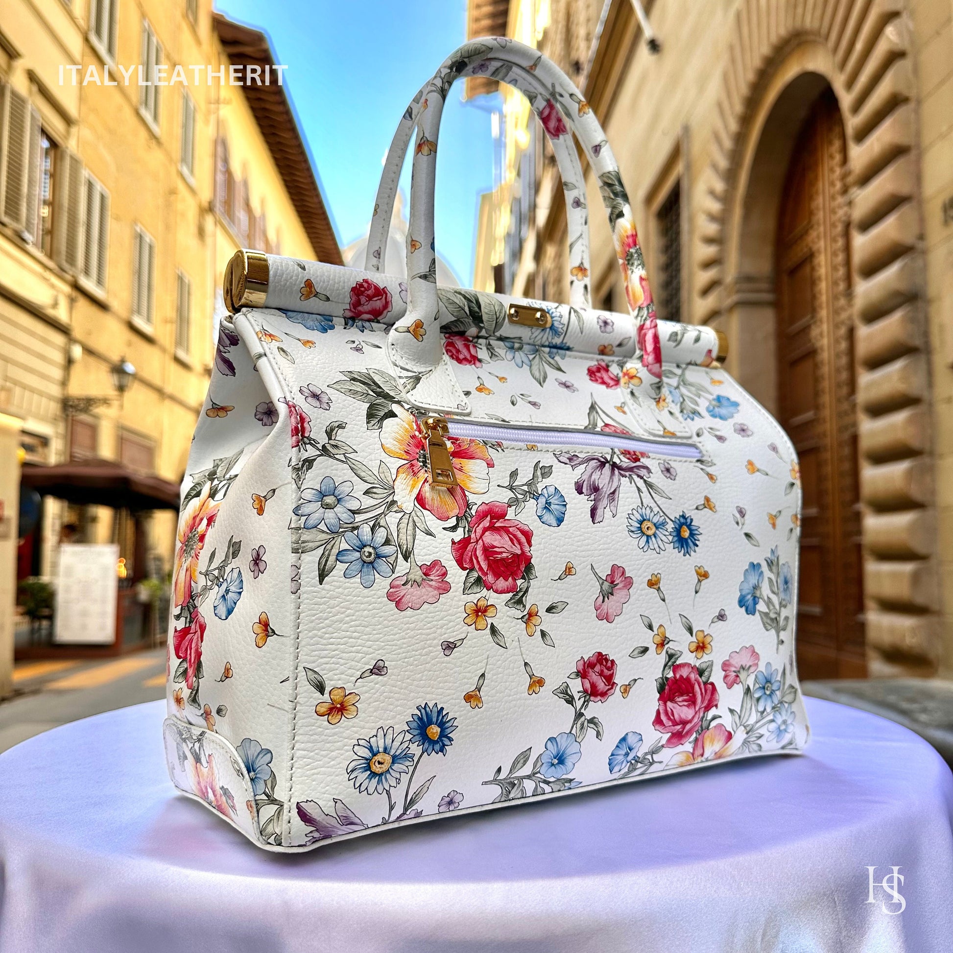 Italian Handmade Leather Bags For Women l l Elegant Leather Tote From Florence, Flower bag, Lock bag