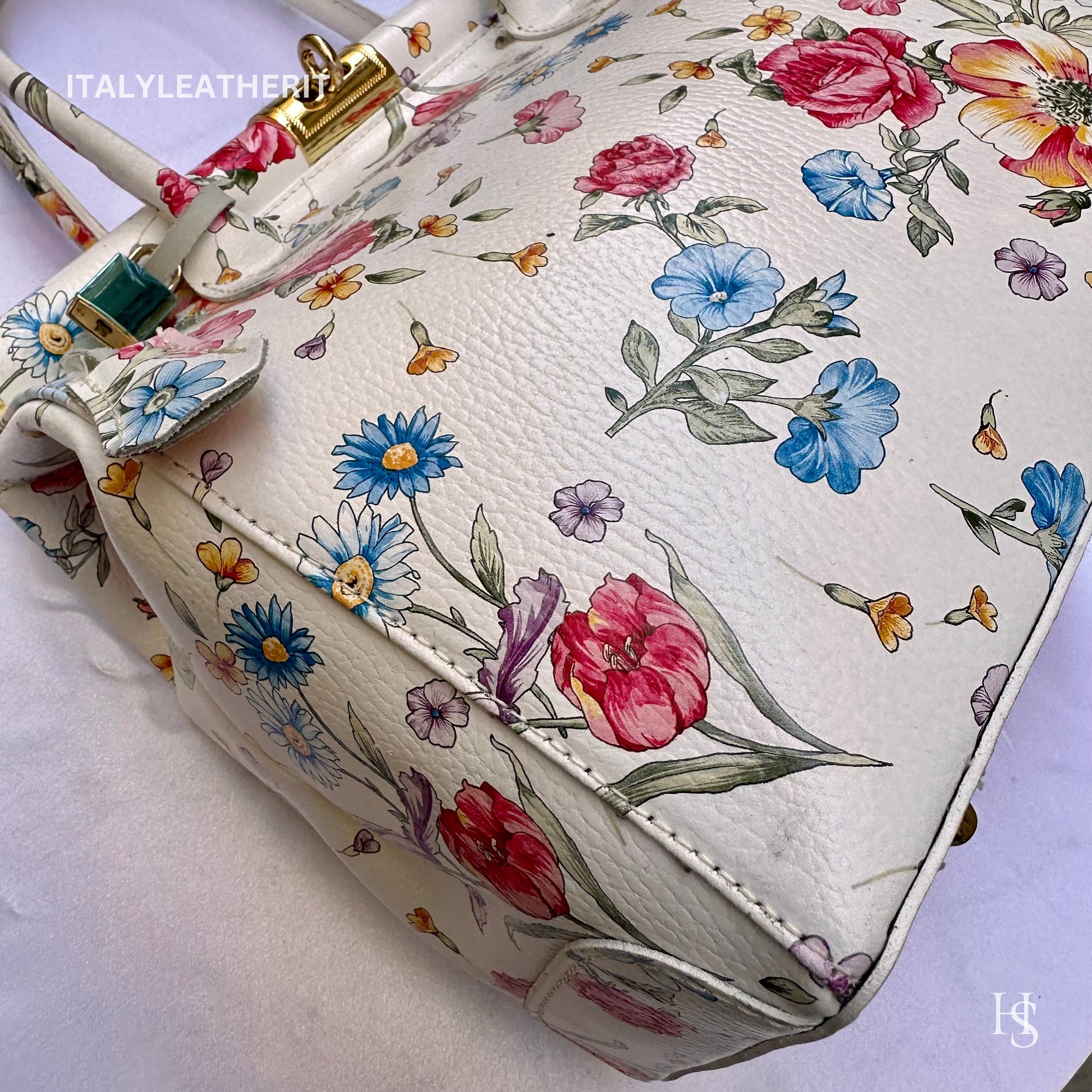 Italian Handmade Leather Bags For Women l l Elegant Leather Tote From Florence, Flower bag, Lock bag