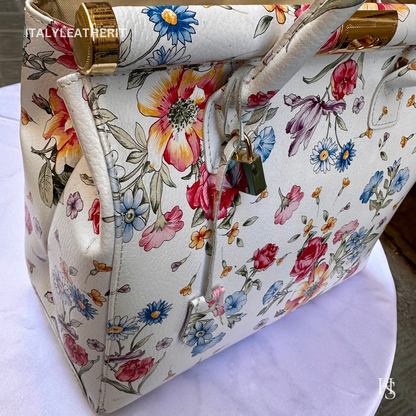 Italian Handmade Leather Bags For Women l l Elegant Leather Tote From Florence, Flower bag, Lock bag