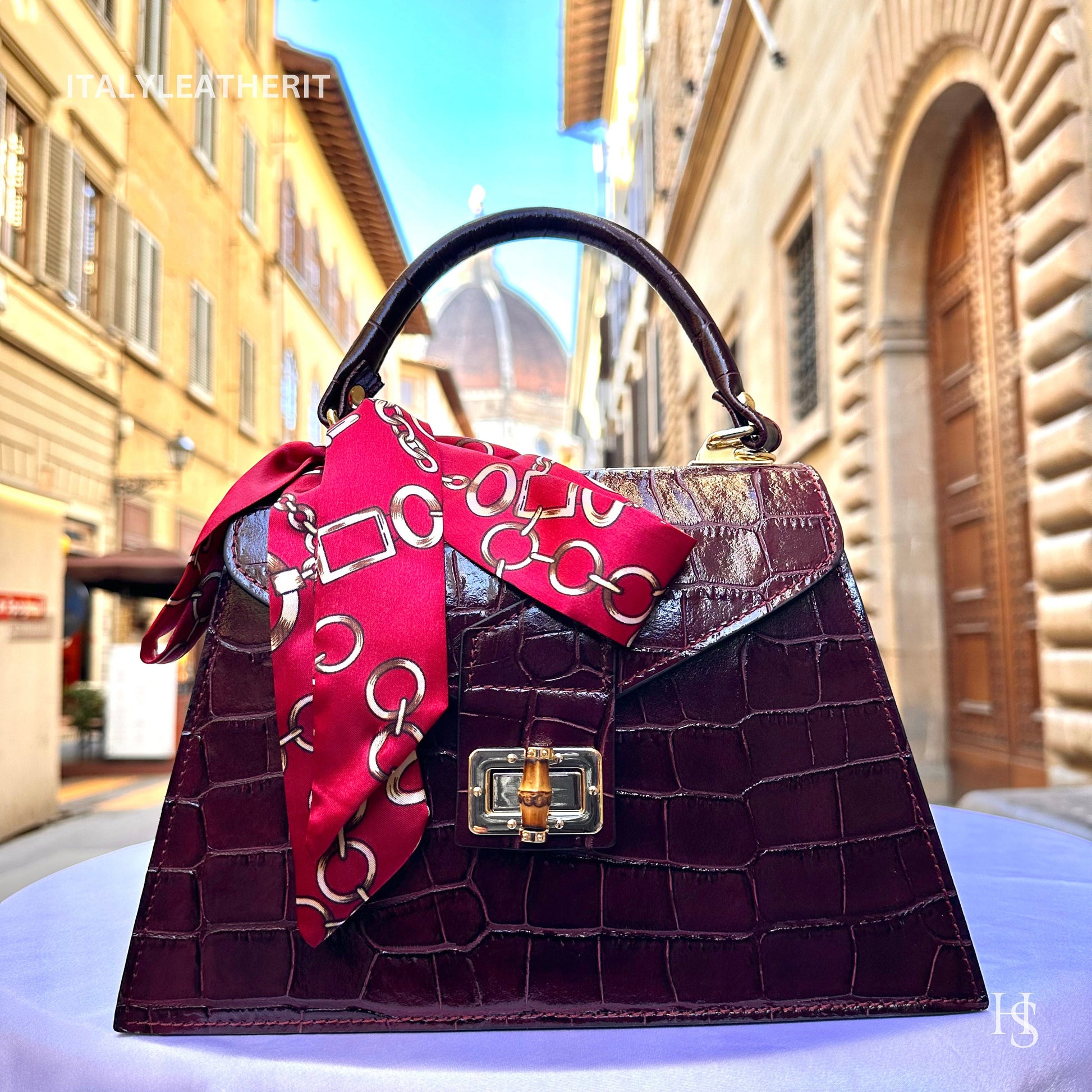Italian Handmade Leather Bags For Woman l l Elegant Leather Tote From Florence ll Handmade Italy, Wine Red Tote