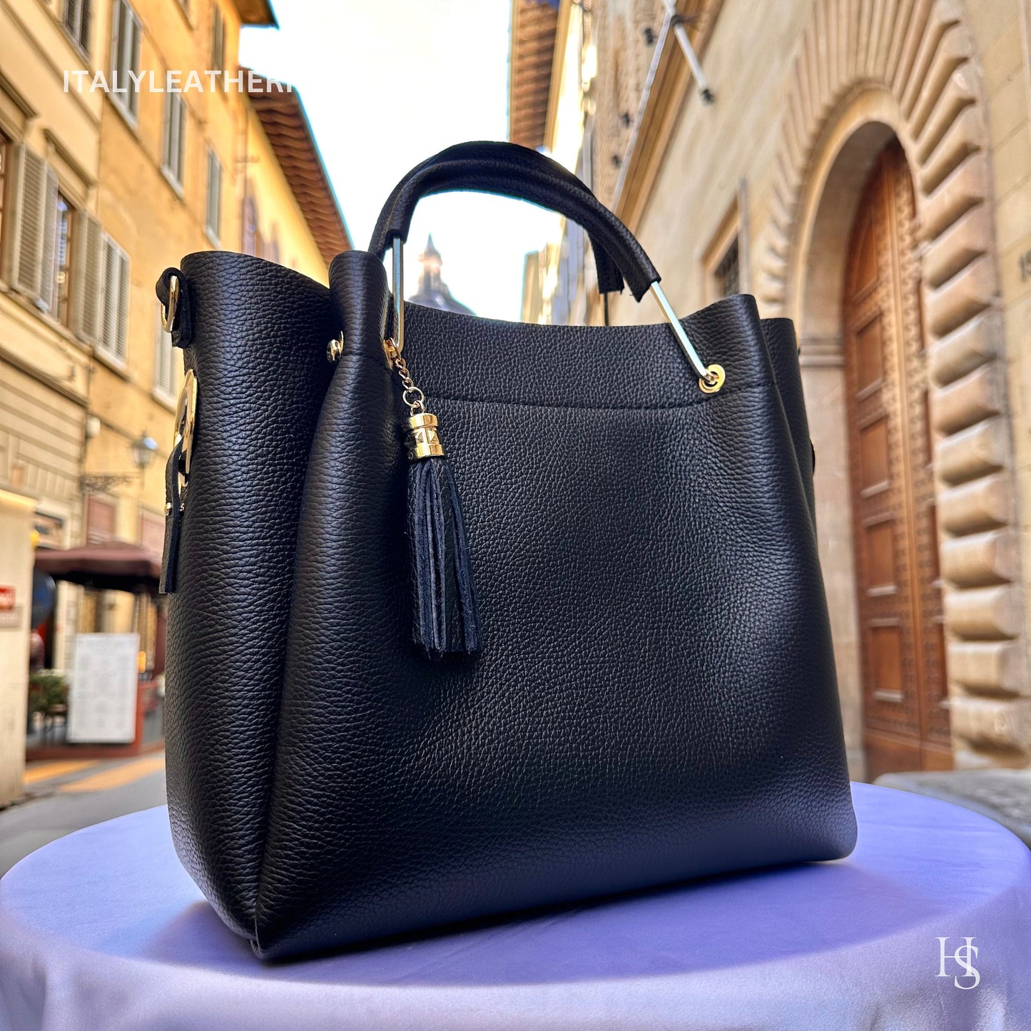 Italian Handmade Leather Bags For Women l l Elegant Leather Tote From Florence, Italy, Black Leather Bag