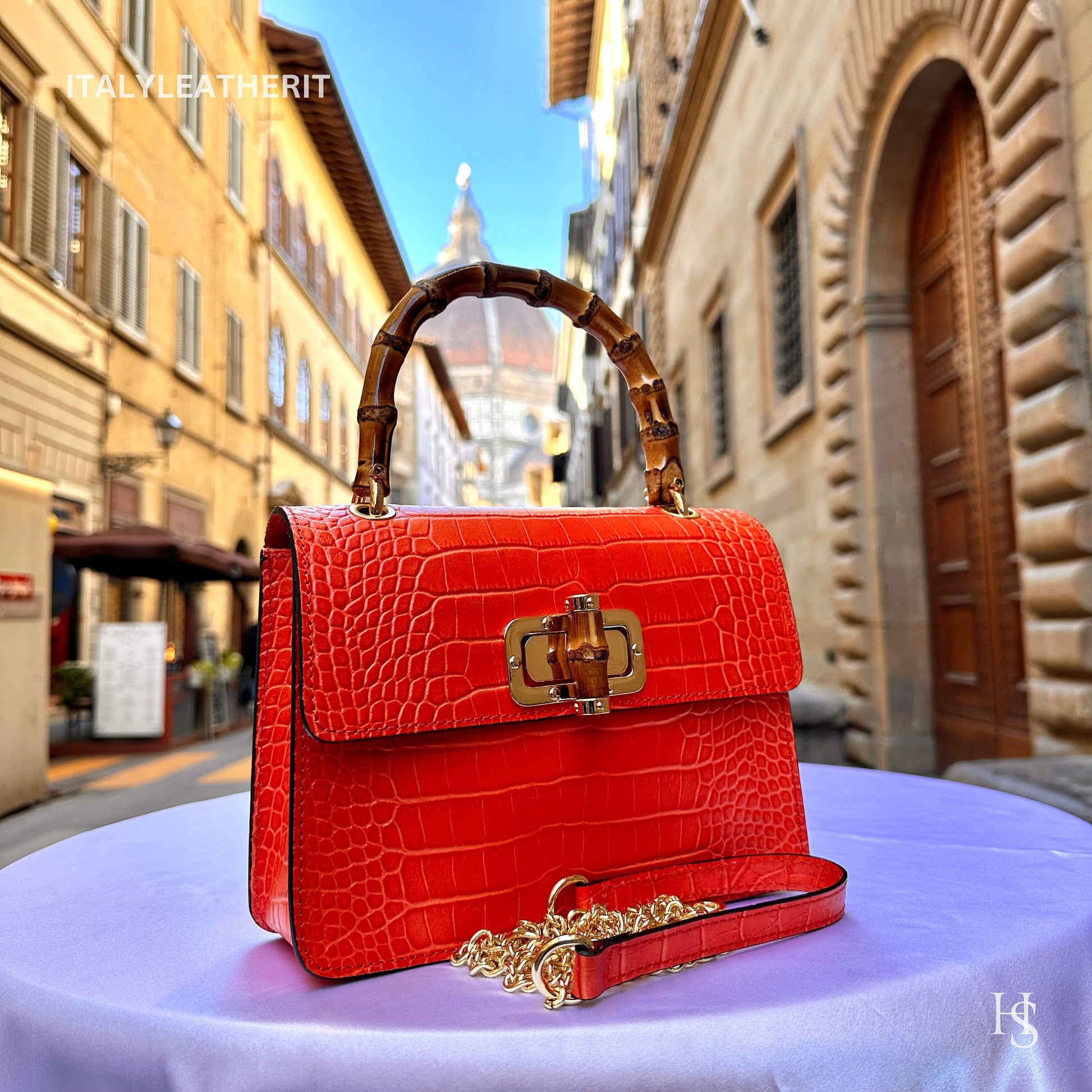 Italian Handmade Leather Bags for Women | Elegant Leather Tote from Florence | Orange Handbag | Stylish Design