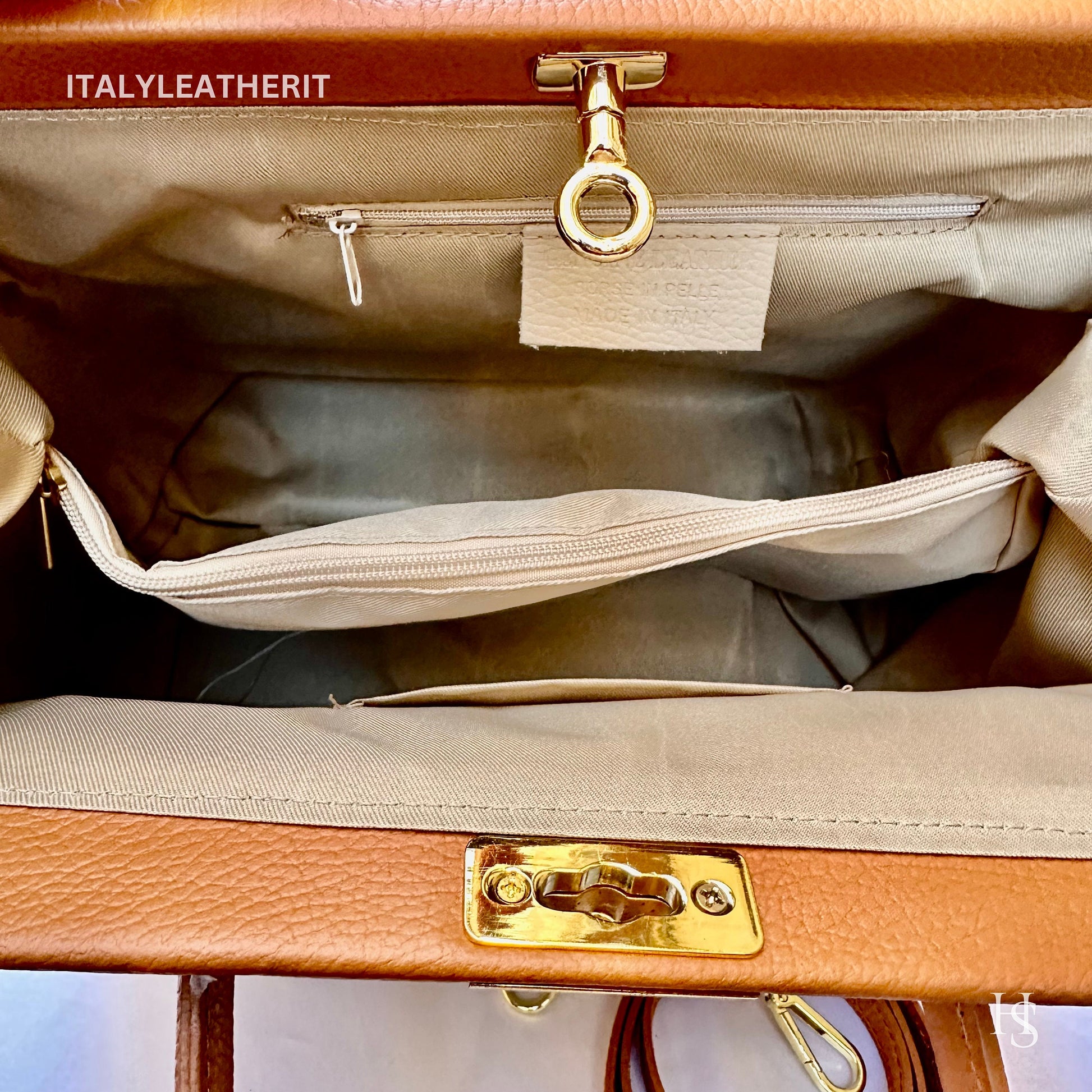 Italian Handmade Leather Bags For Women l l Elegant Leather Tote From Florence, white brown bag, Lock bag