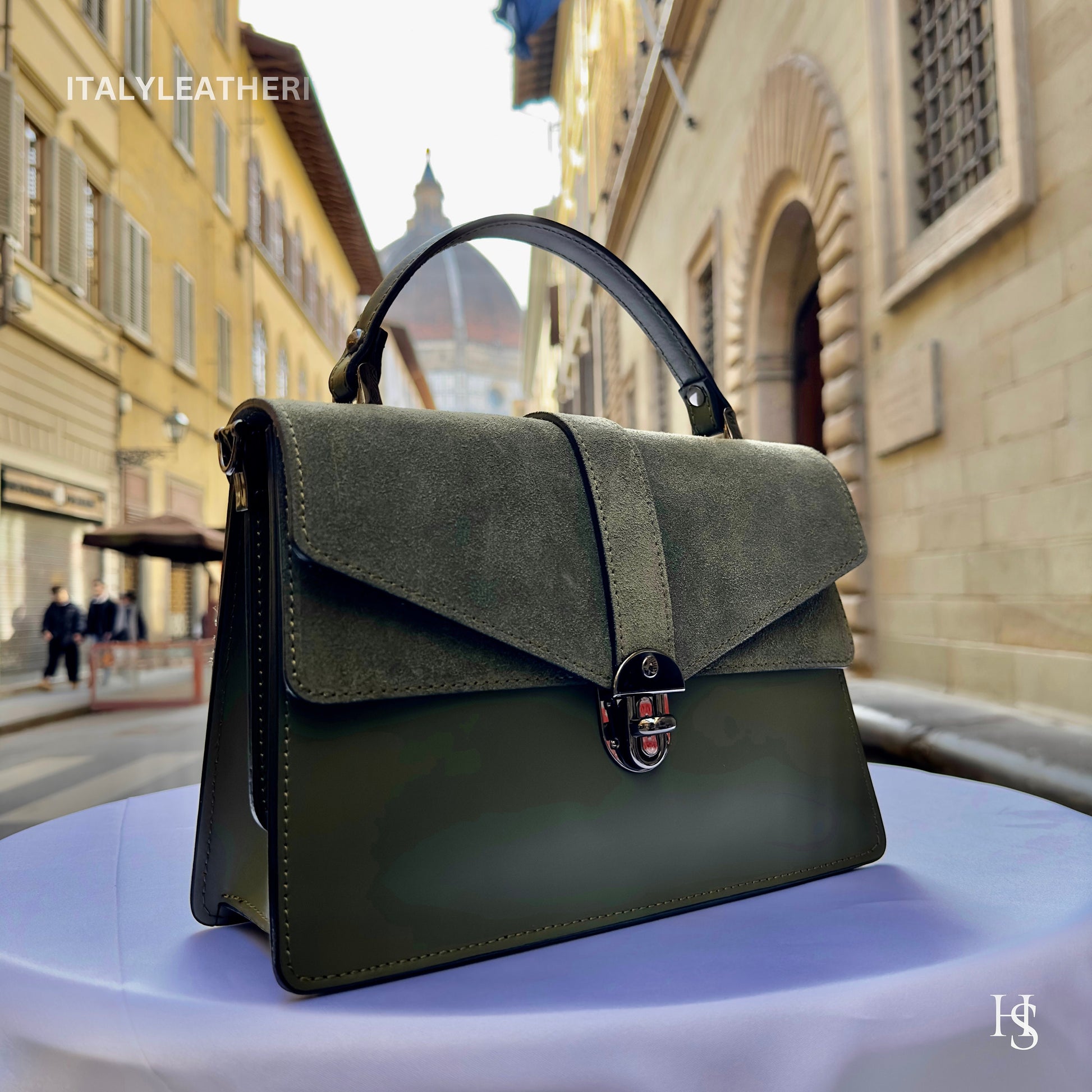 Italian Handmade Leather Bags For Women | Elegant Green Leather Purse From Florence | Special Edition