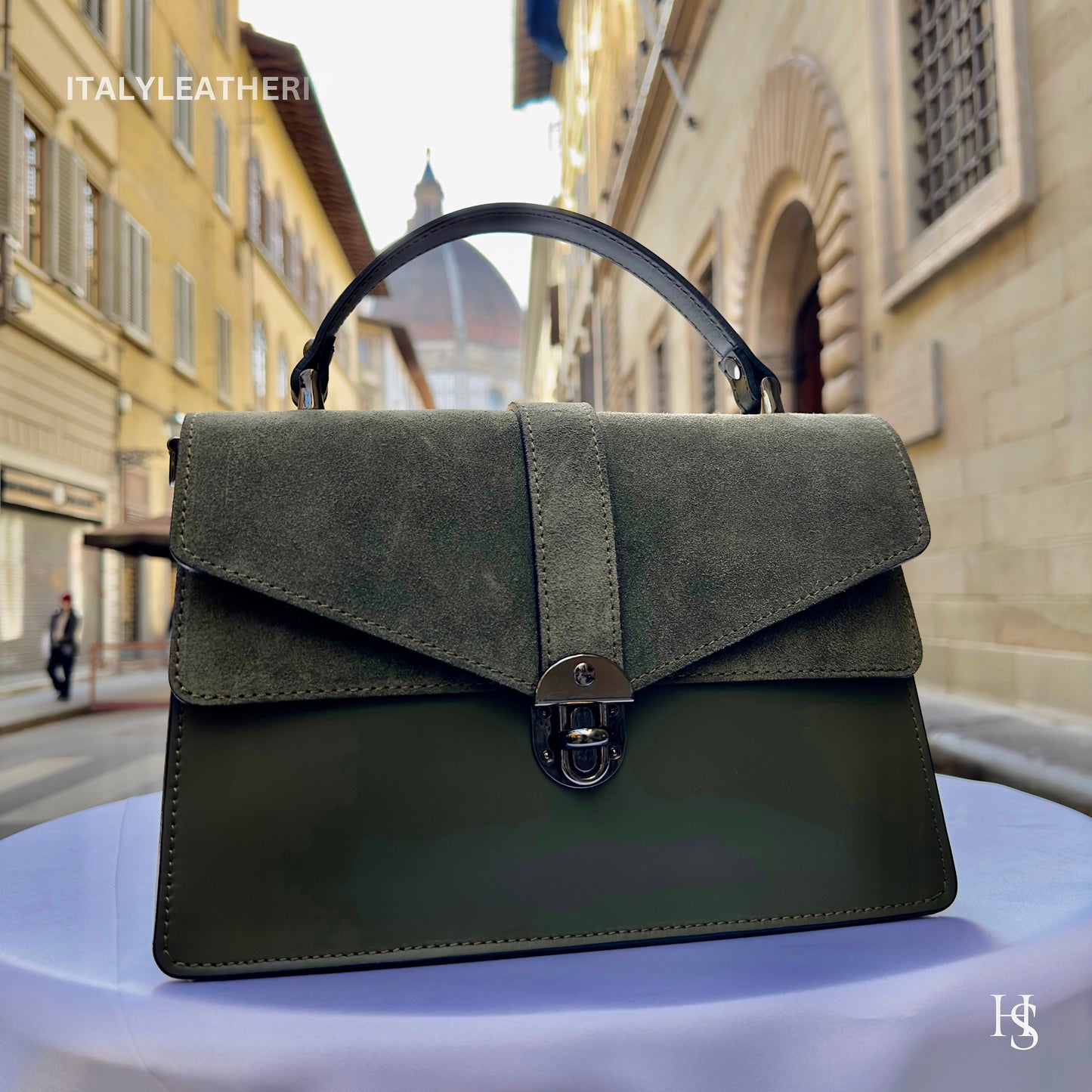 Italian Handmade Leather Bags For Women | Elegant Green Leather Purse From Florence | Special Edition