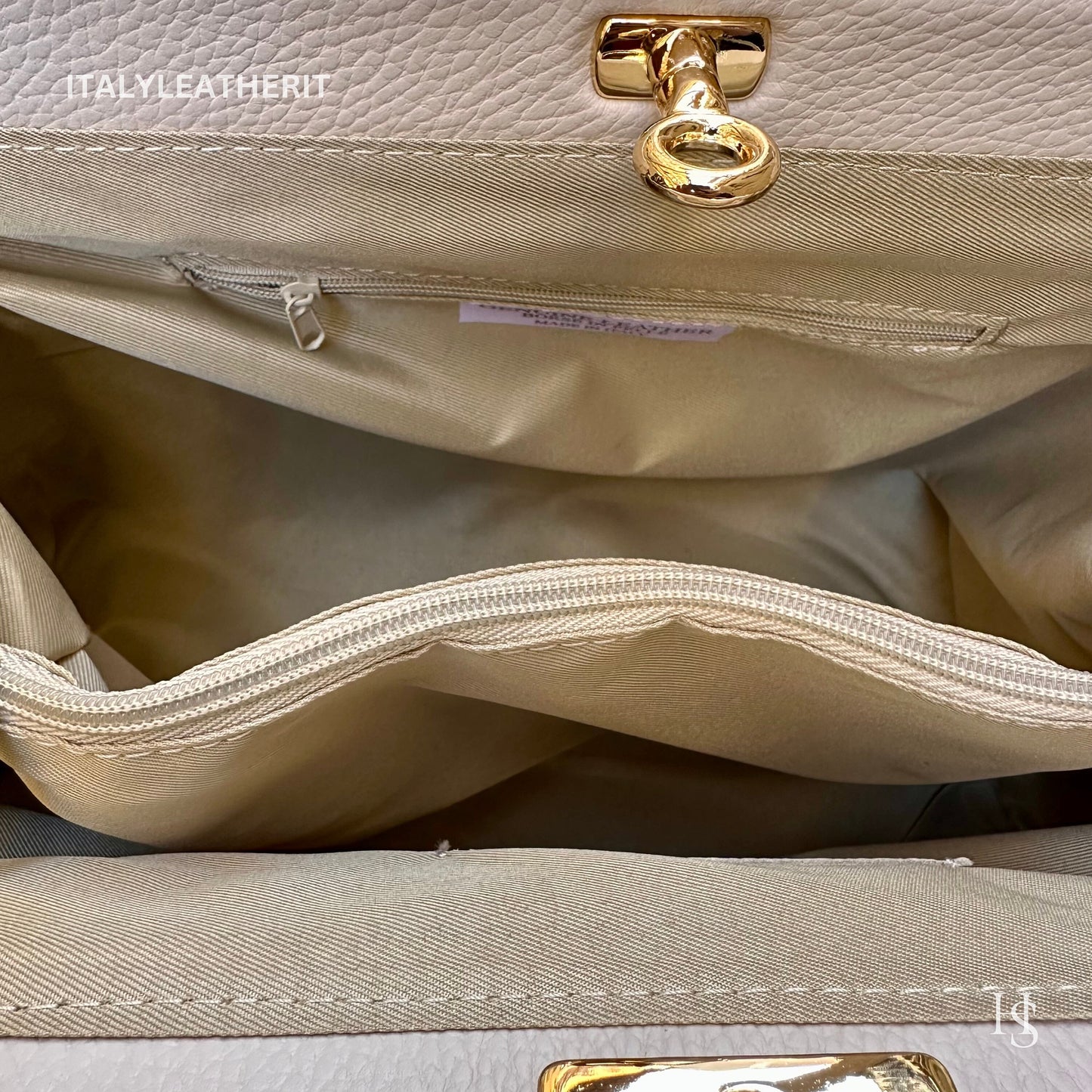 Italian Handmade Leather Bags For Women l l Elegant Leather Tote From Florence, Cream bag, Lock bag, Made in Italy