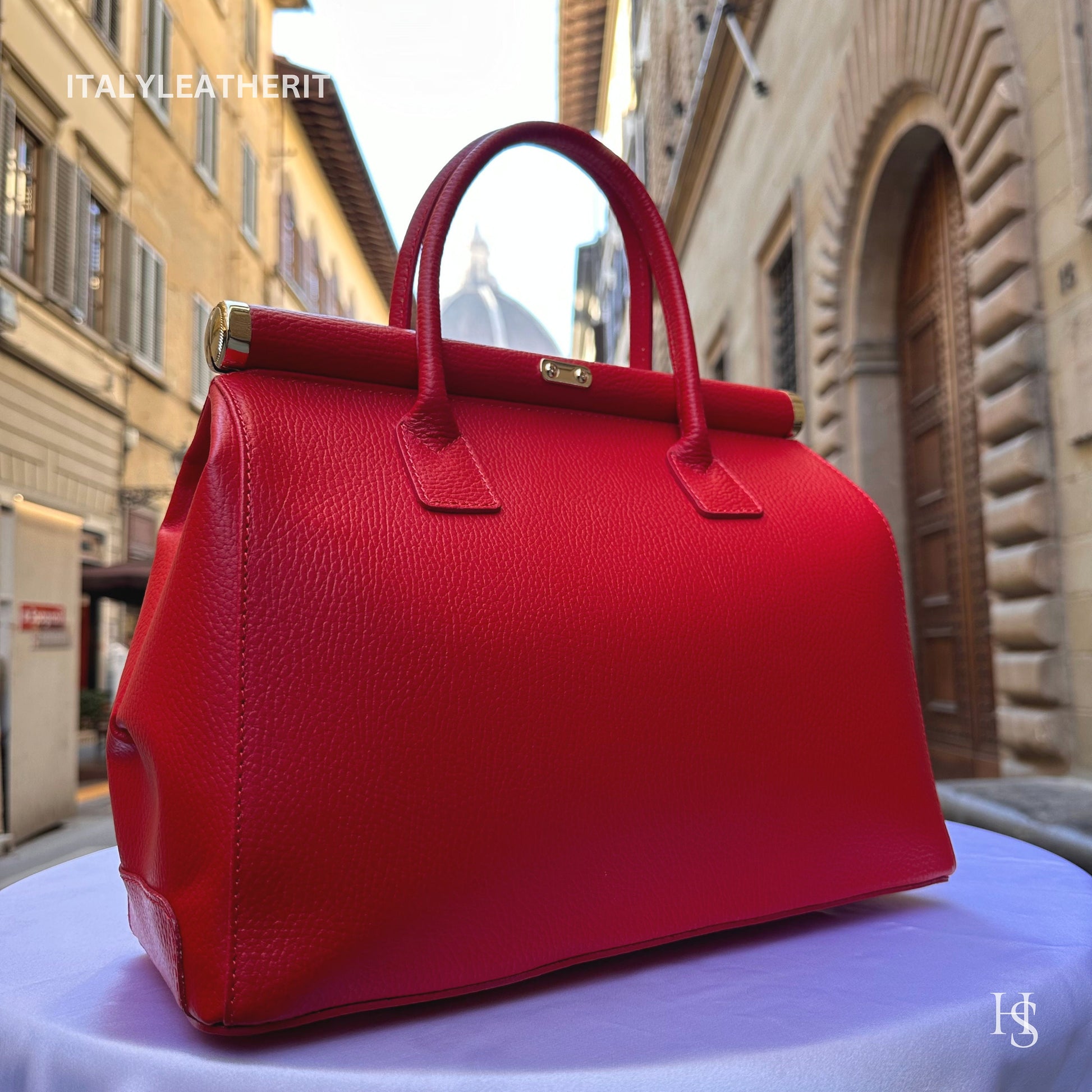 Italian Handmade Leather Bags For Women l l Elegant Leather Tote From Florence, Red bag, Lock bag, Stylish Handbag