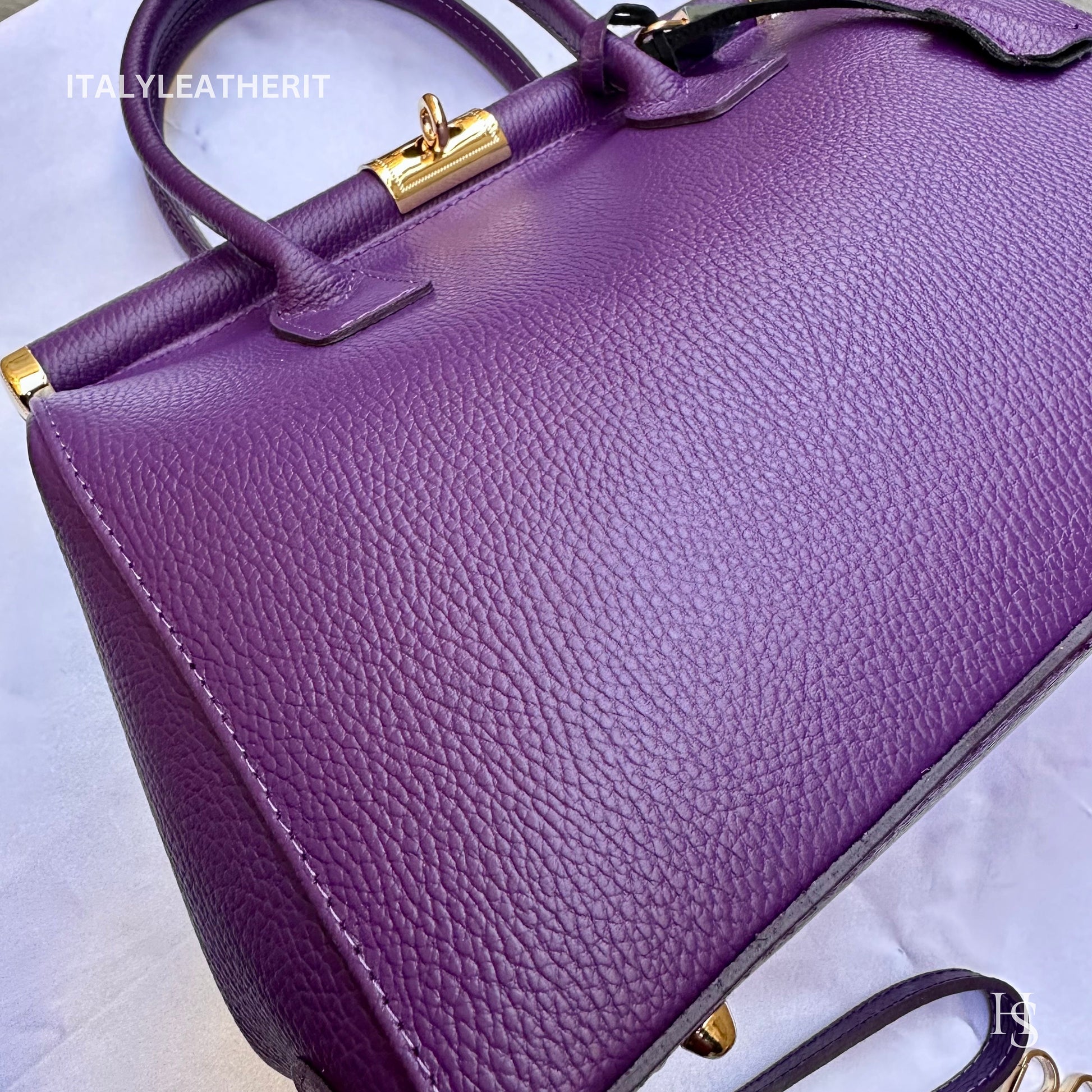 Italian Handmade Leather Bags For Woman l l Elegant Leather Tote From Florence, Purple bag, Lock bag