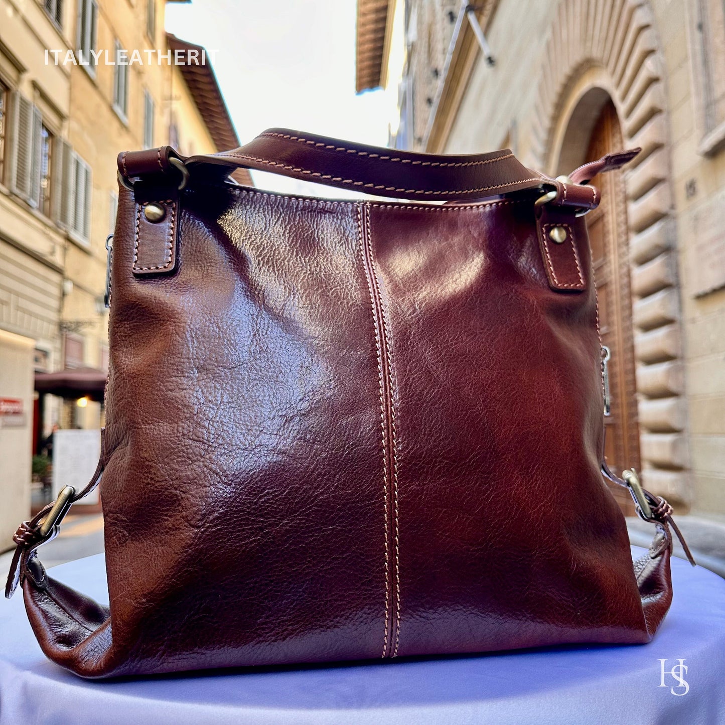 Italian Handmade Leather Bags For Women l l Elegant Leather Tote From Florence, Brown shoulder bag