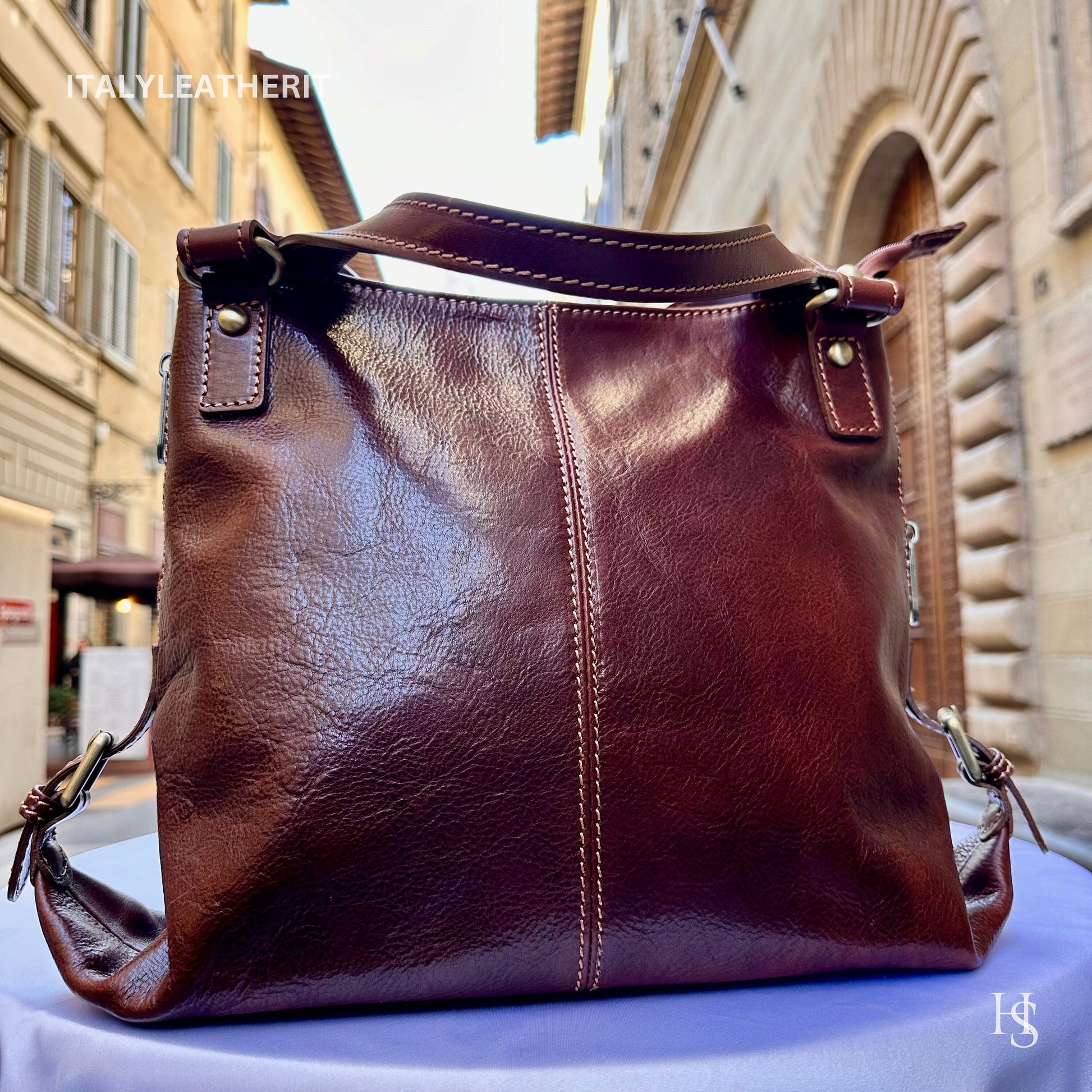 Italian Handmade Leather Bags For Women l l Elegant Leather Tote From Florence, Brown shoulder bag