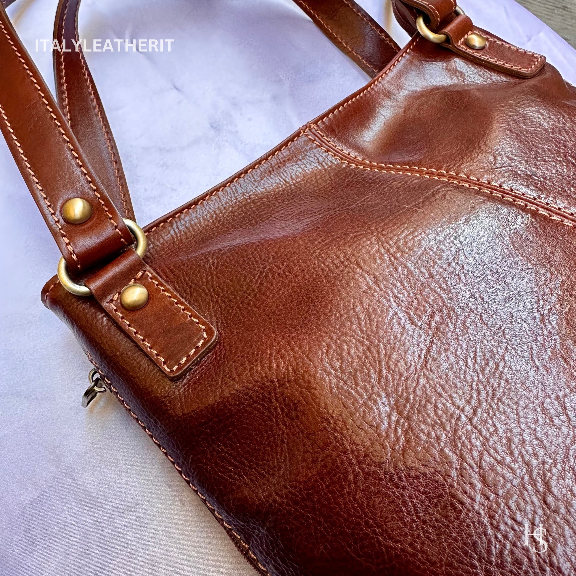 Italian Handmade Leather Bags For Women l l Elegant Leather Tote From Florence, Brown shoulder bag