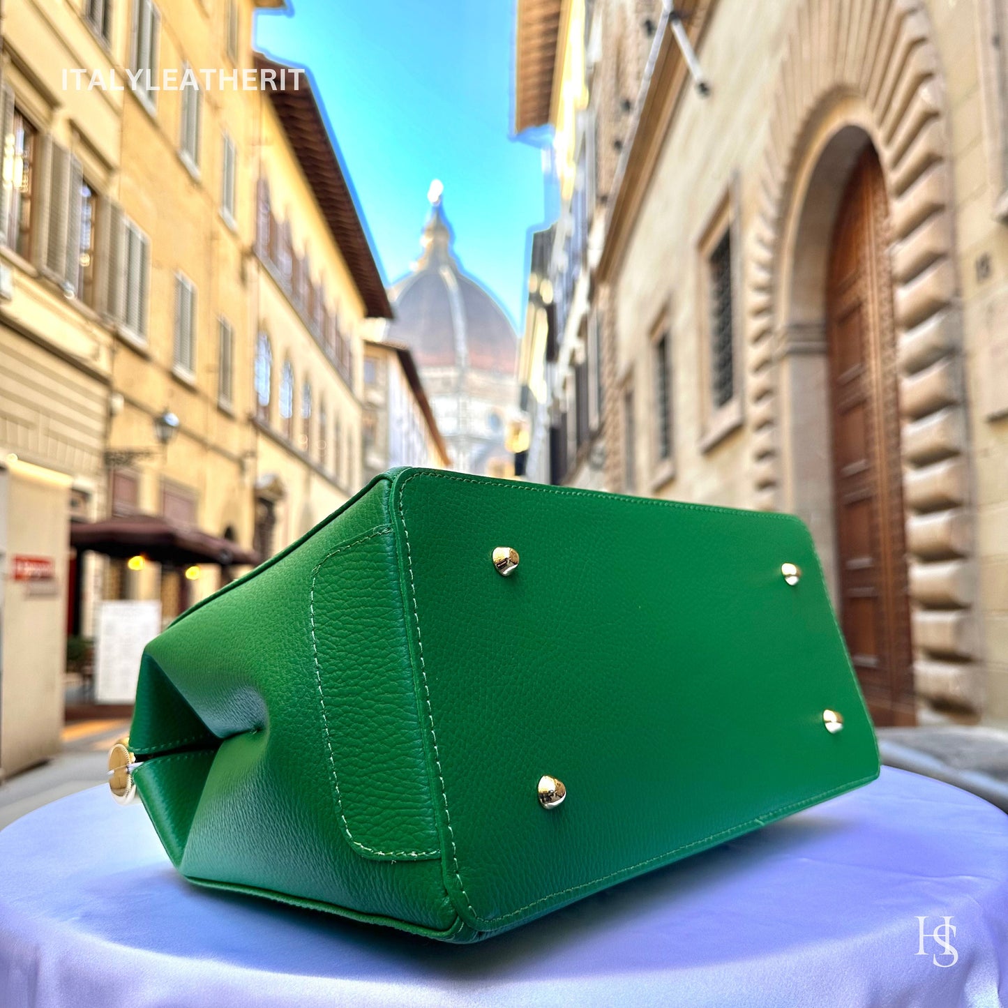 Italian Handmade Leather Bags For Woman l l Elegant Leather Tote From Florence, Green bag, Lock bag