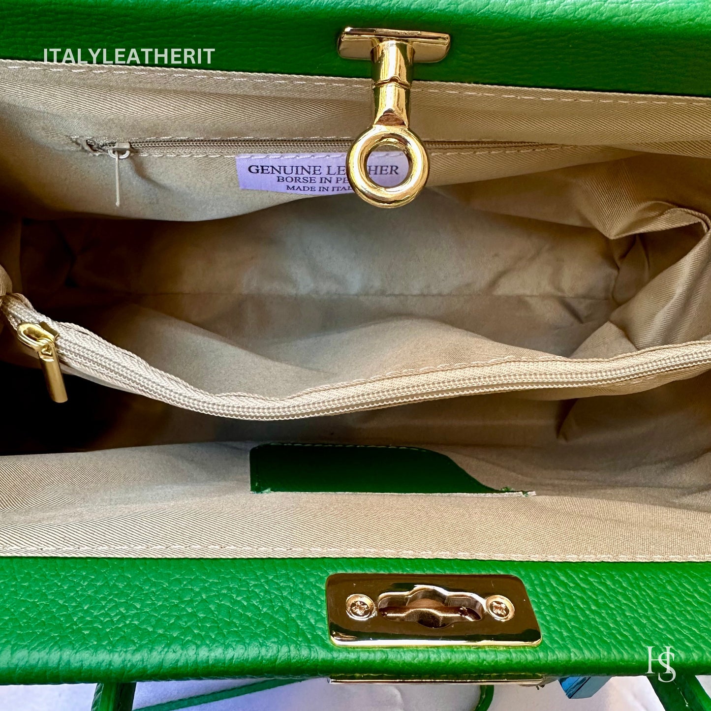 Italian Handmade Leather Bags For Woman l l Elegant Leather Tote From Florence, Green bag, Lock bag