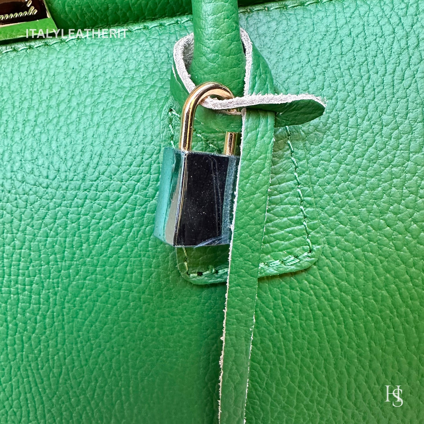 Italian Handmade Leather Bags For Woman l l Elegant Leather Tote From Florence, Green bag, Lock bag