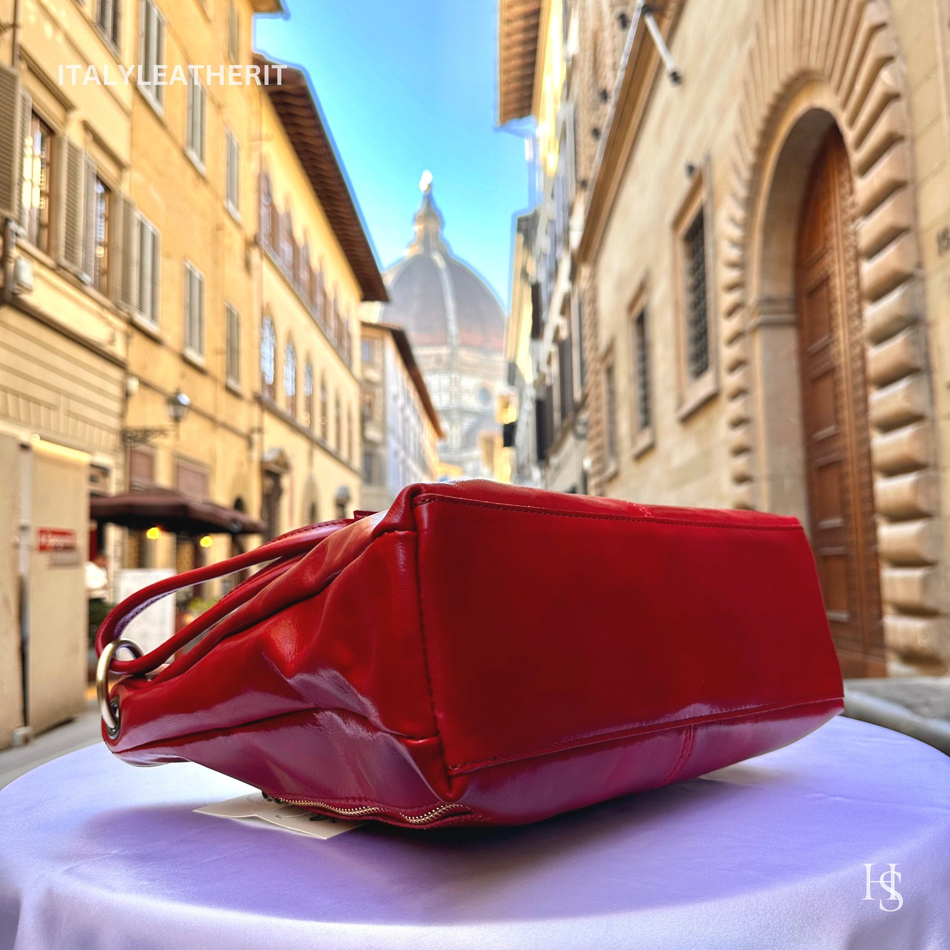 Italian Handmade Leather Bags For Woman l l Elegant Leather Tote From Florence, Red leather tote