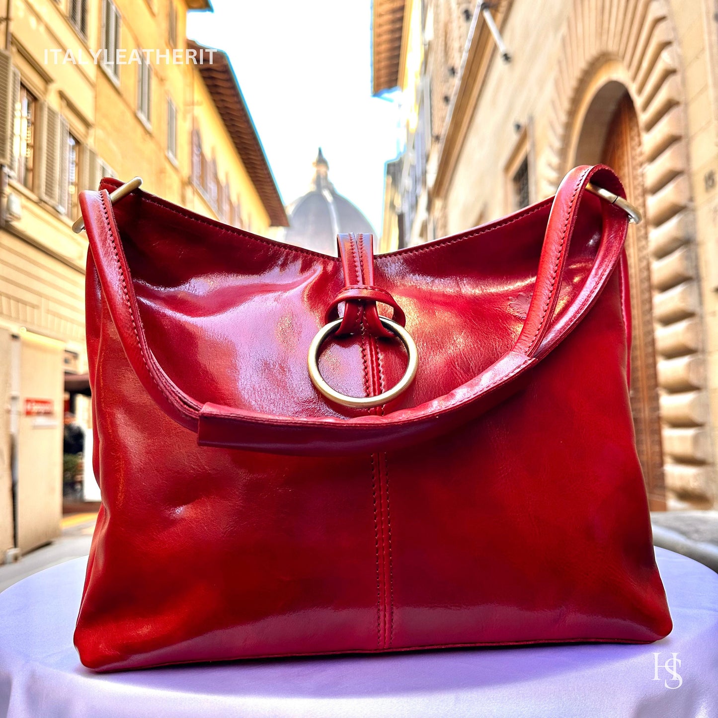 Italian Handmade Leather Bags For Woman l l Elegant Leather Tote From Florence, Red leather tote