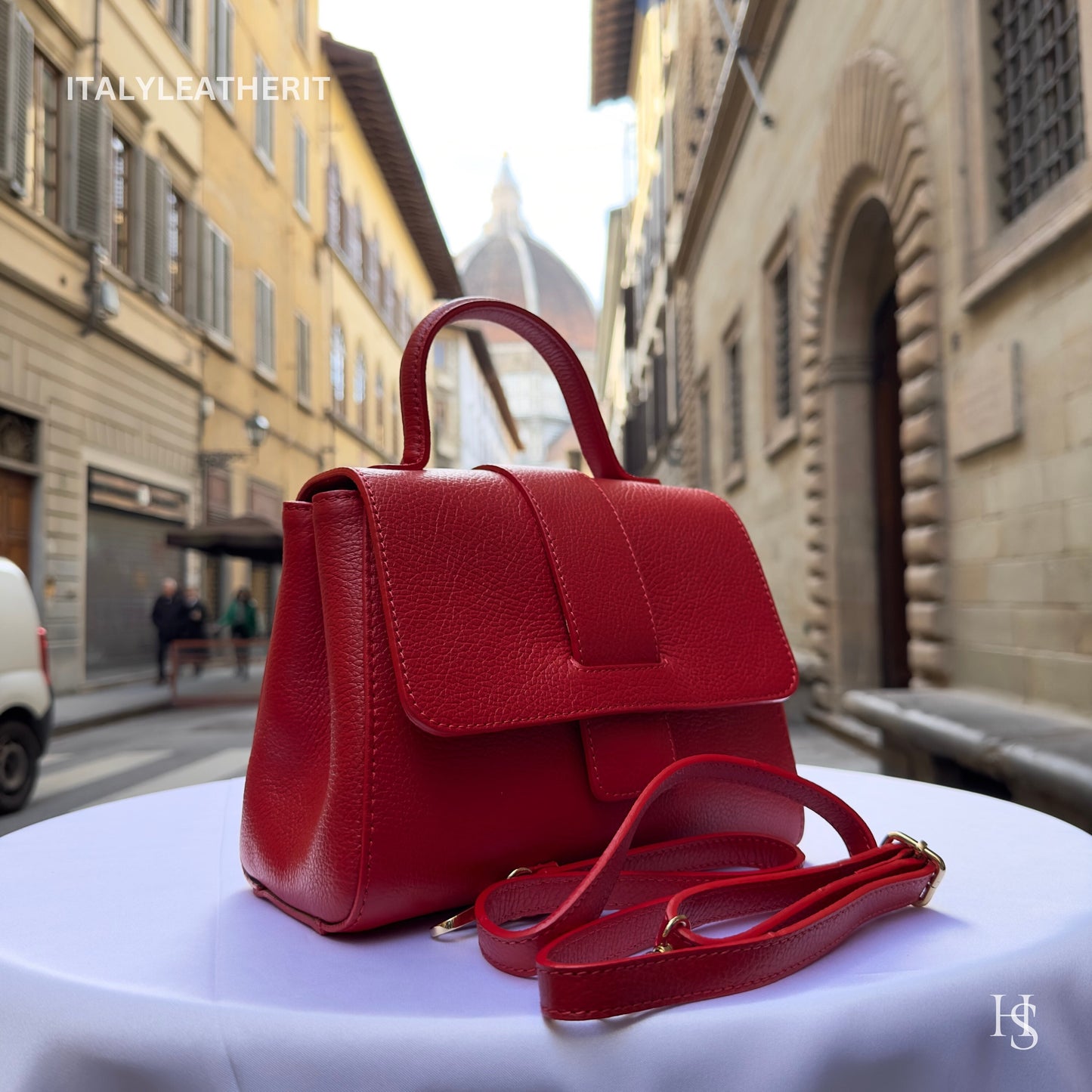 Italian Handmade Leather Bags For Women | Elegant Red Leather Handbag From Florence | Premium Italian Craftsmanship