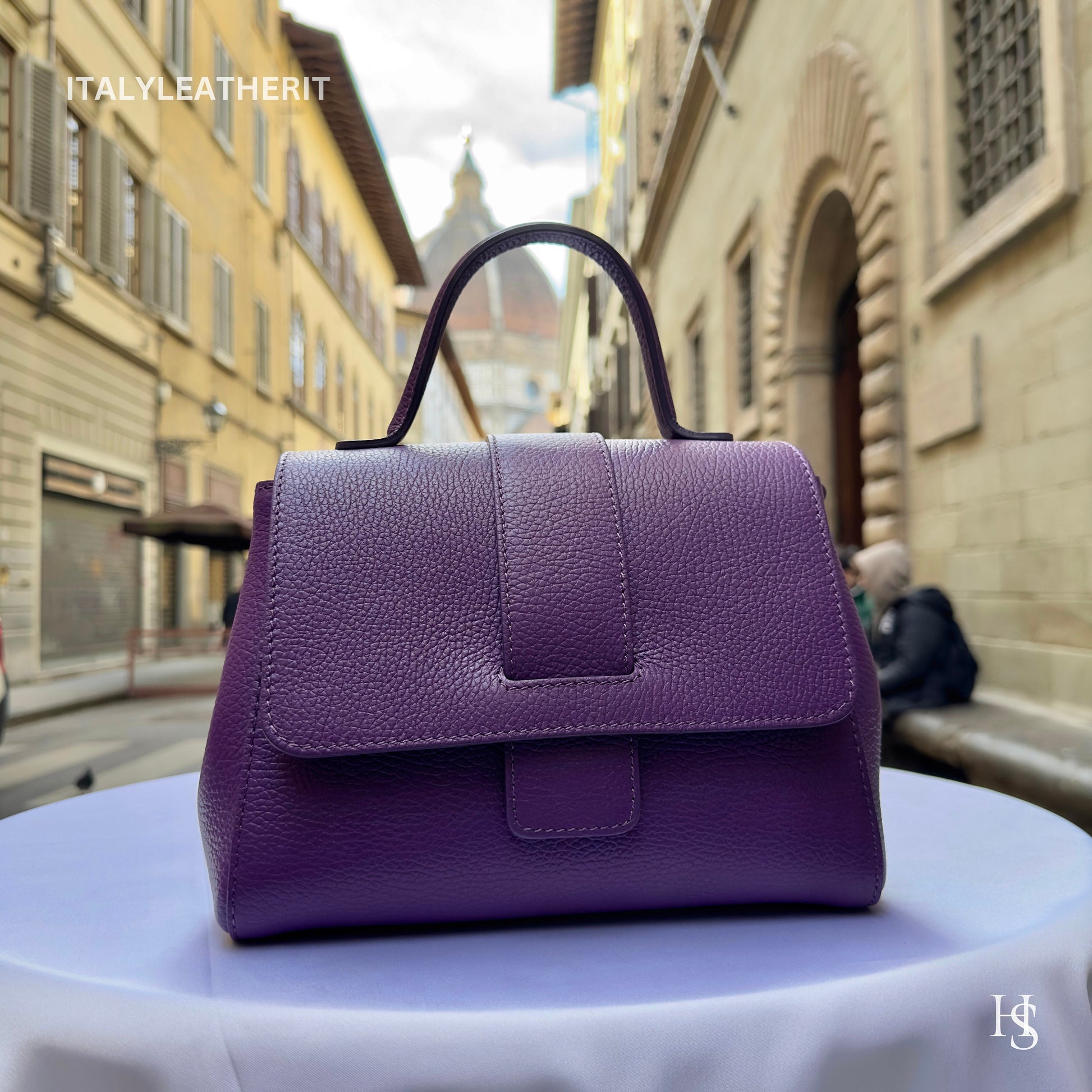 Italian Handmade Leather Bags For Women | Elegant Leather Tote From Florence | Purple Luxury Soft Handbag