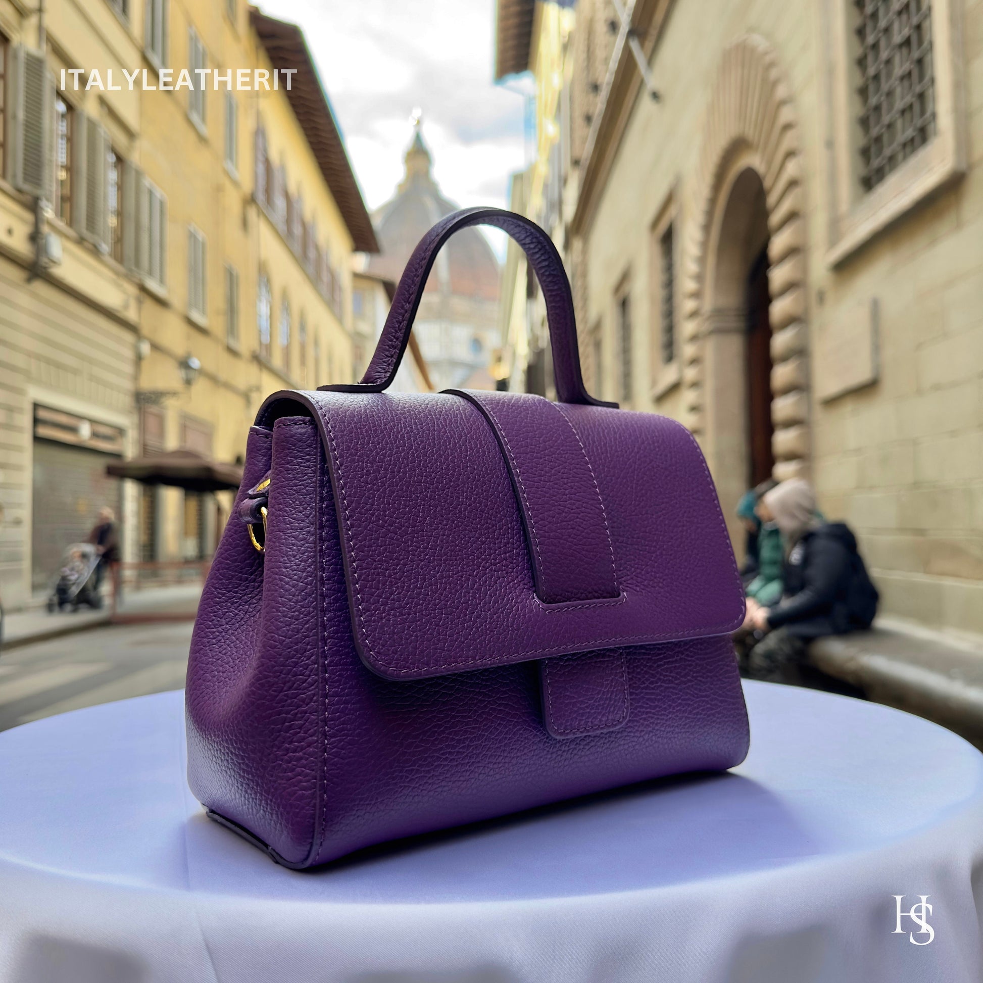 Italian Handmade Leather Bags For Women | Elegant Leather Tote From Florence | Purple Luxury Soft Handbag