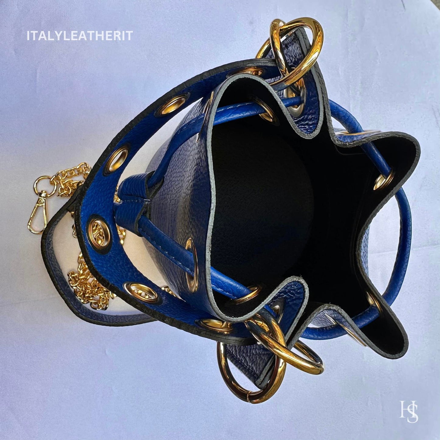 Italian Handmade Leather Bags For Women l l Elegant Leather Tote From Florence, Bucket bag, blue purse