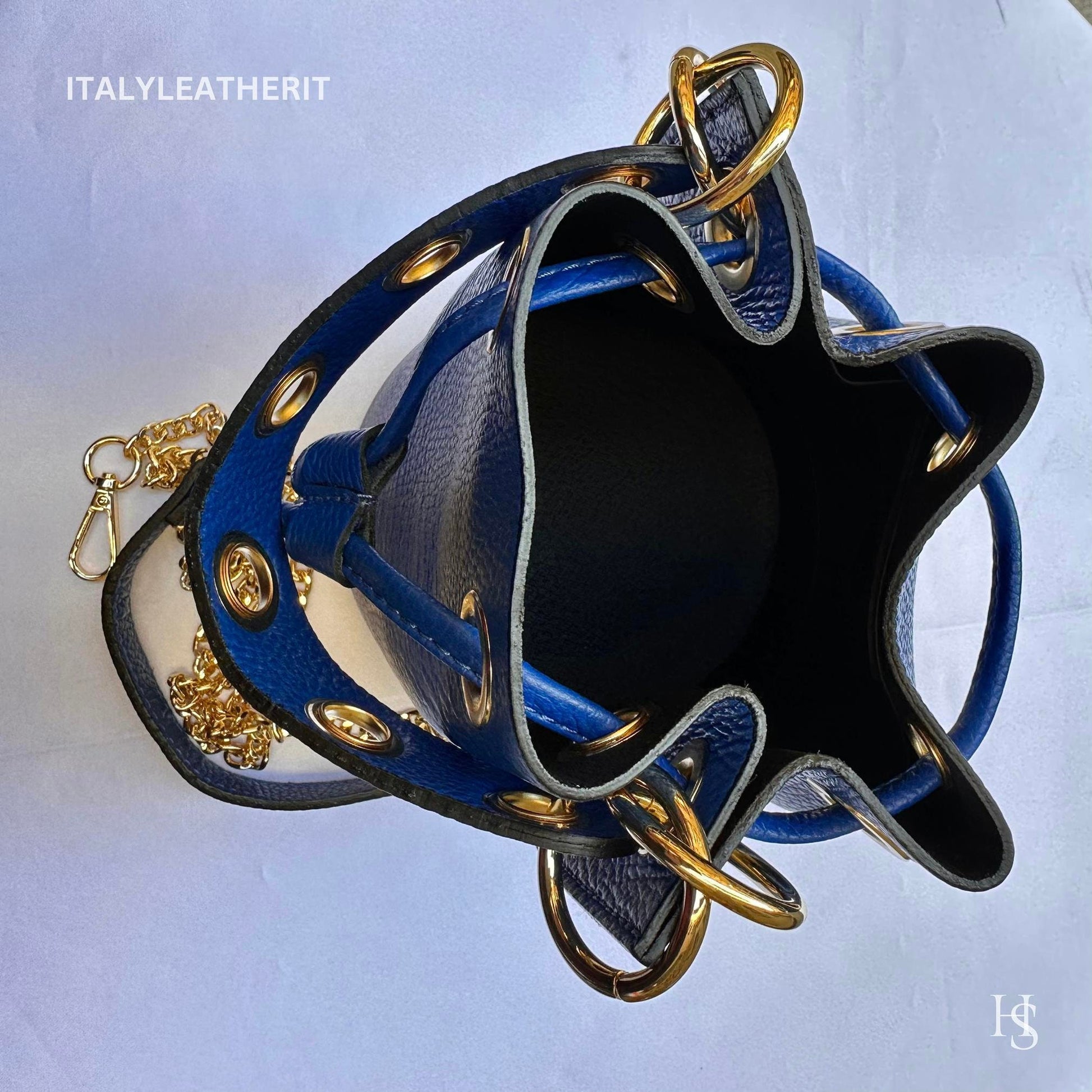 Italian Handmade Leather Bags For Women l l Elegant Leather Tote From Florence, Bucket bag, blue purse