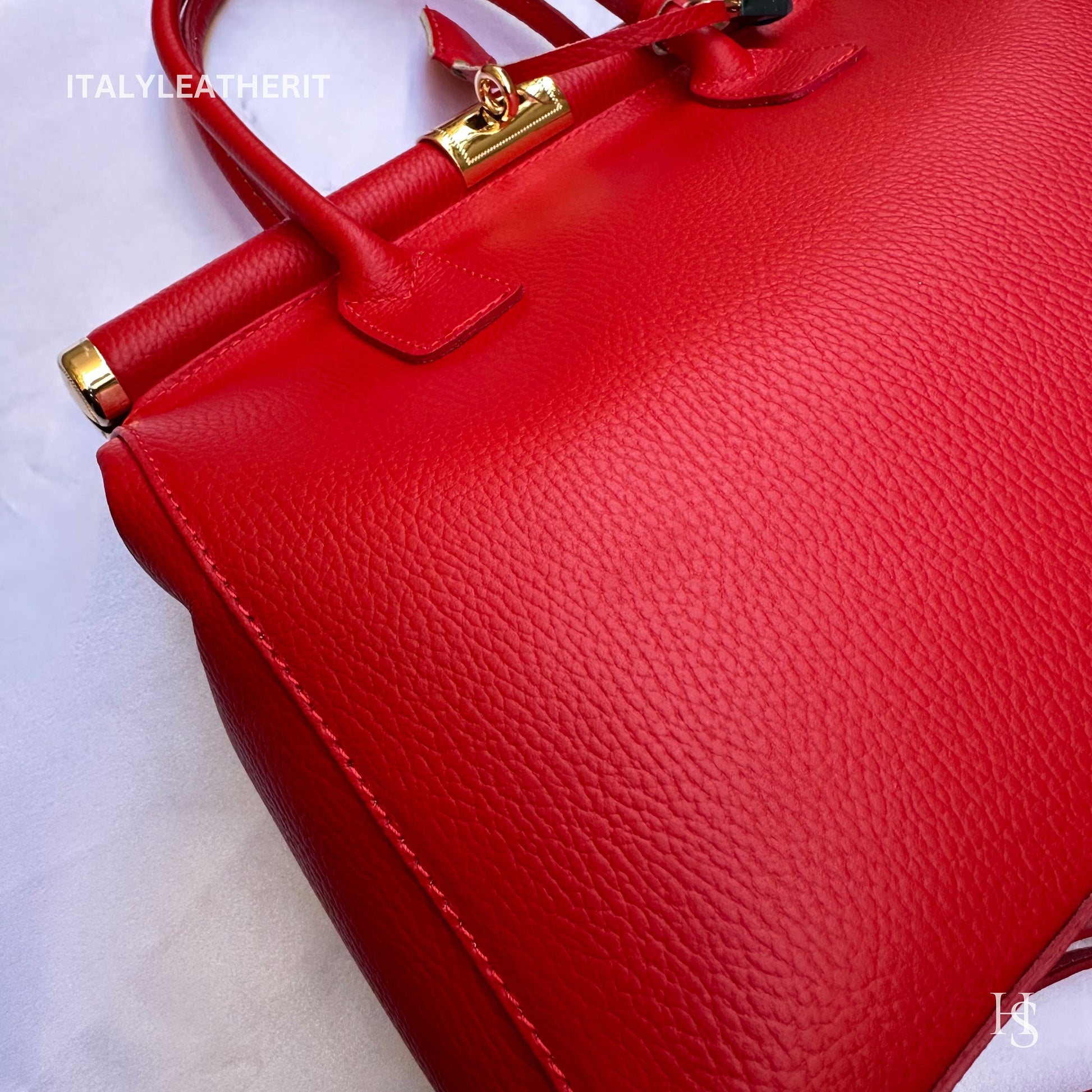 Italian Handmade Leather Bags For Women l l Elegant Leather Tote From Florence, Red bag, Lock bag, Stylish Handbag
