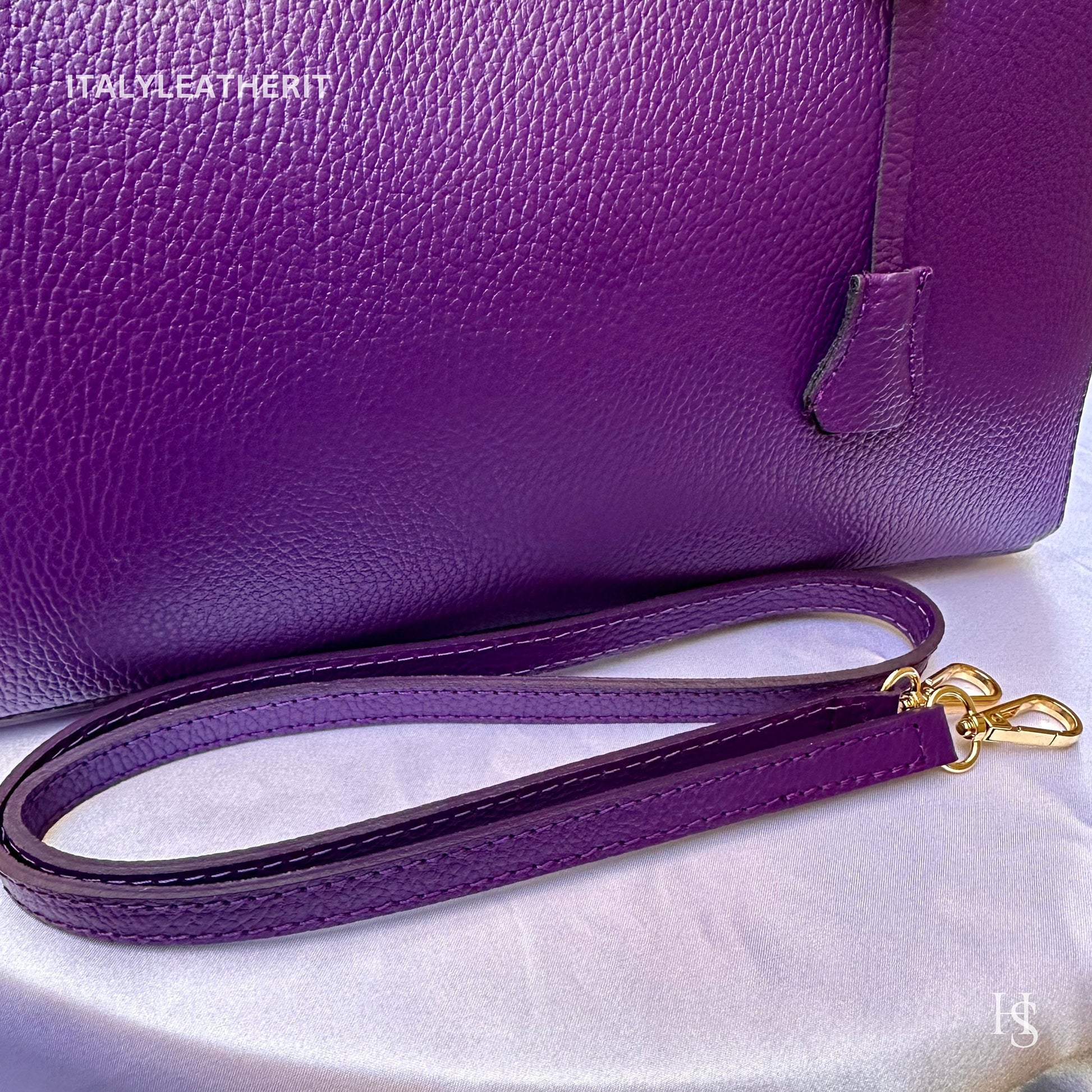 Italian Handmade Leather Bags For Woman l l Elegant Leather Tote From Florence, Purple bag, Lock bag