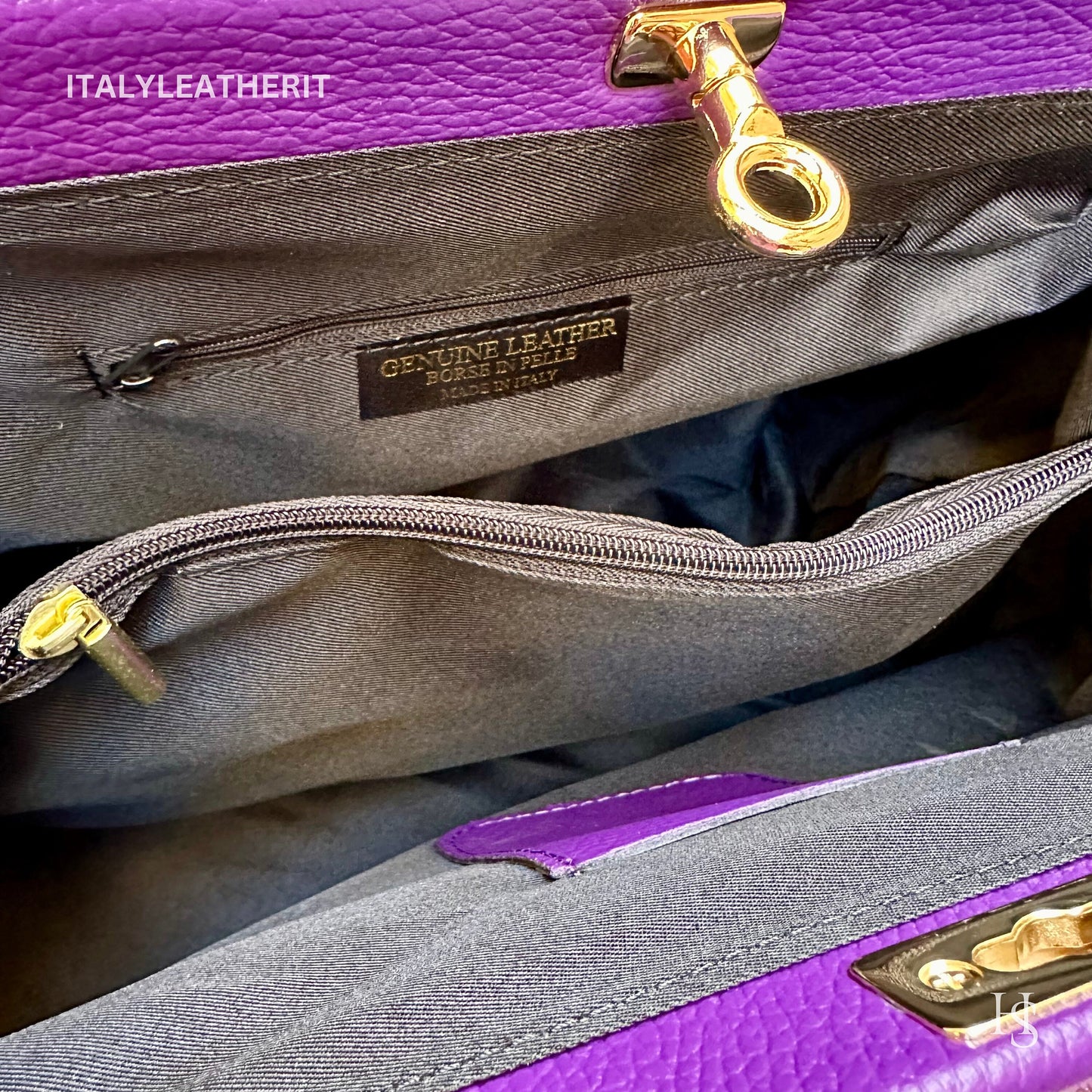 Italian Handmade Leather Bags For Woman l l Elegant Leather Tote From Florence, Purple bag, Lock bag