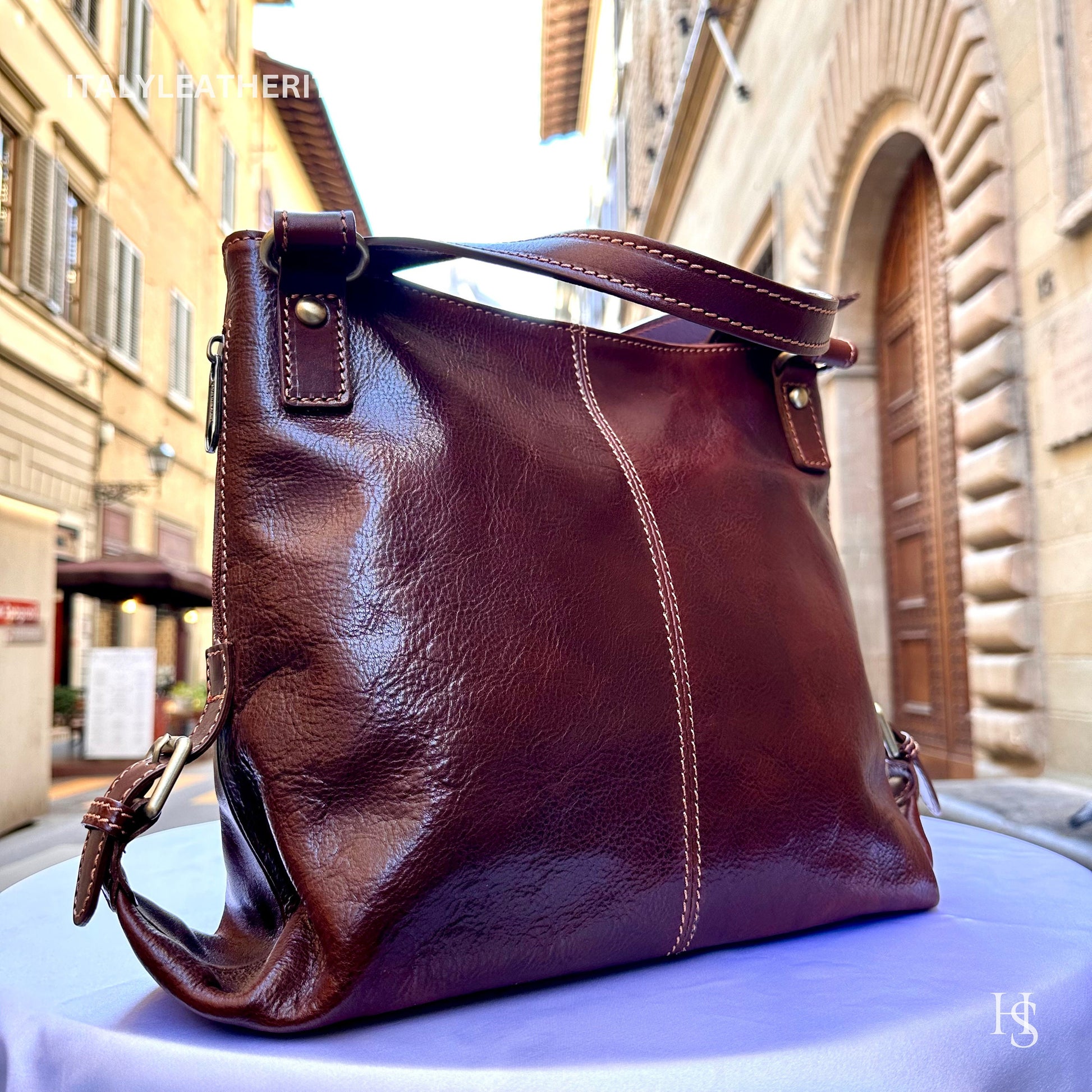 Italian Handmade Leather Bags For Women l l Elegant Leather Tote From Florence, Brown shoulder bag