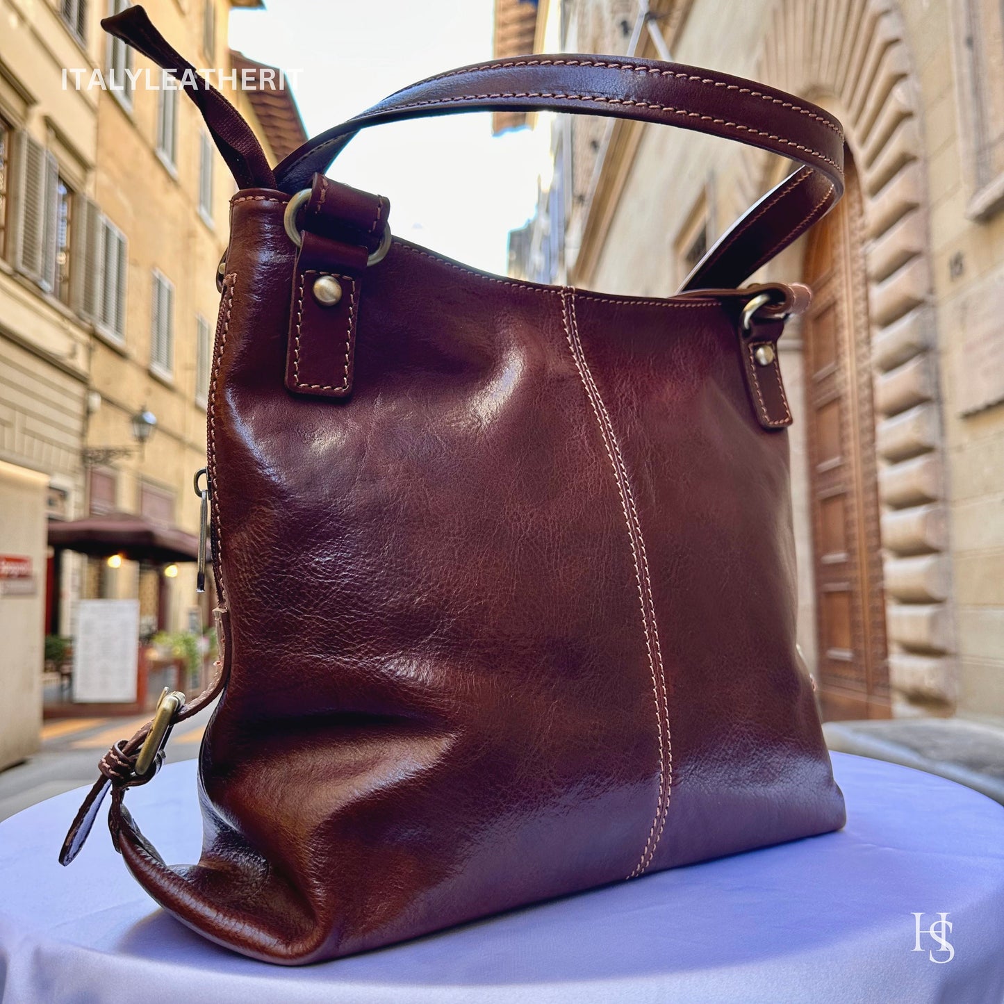 Italian Handmade Leather Bags For Women l l Elegant Leather Tote From Florence, Brown shoulder bag