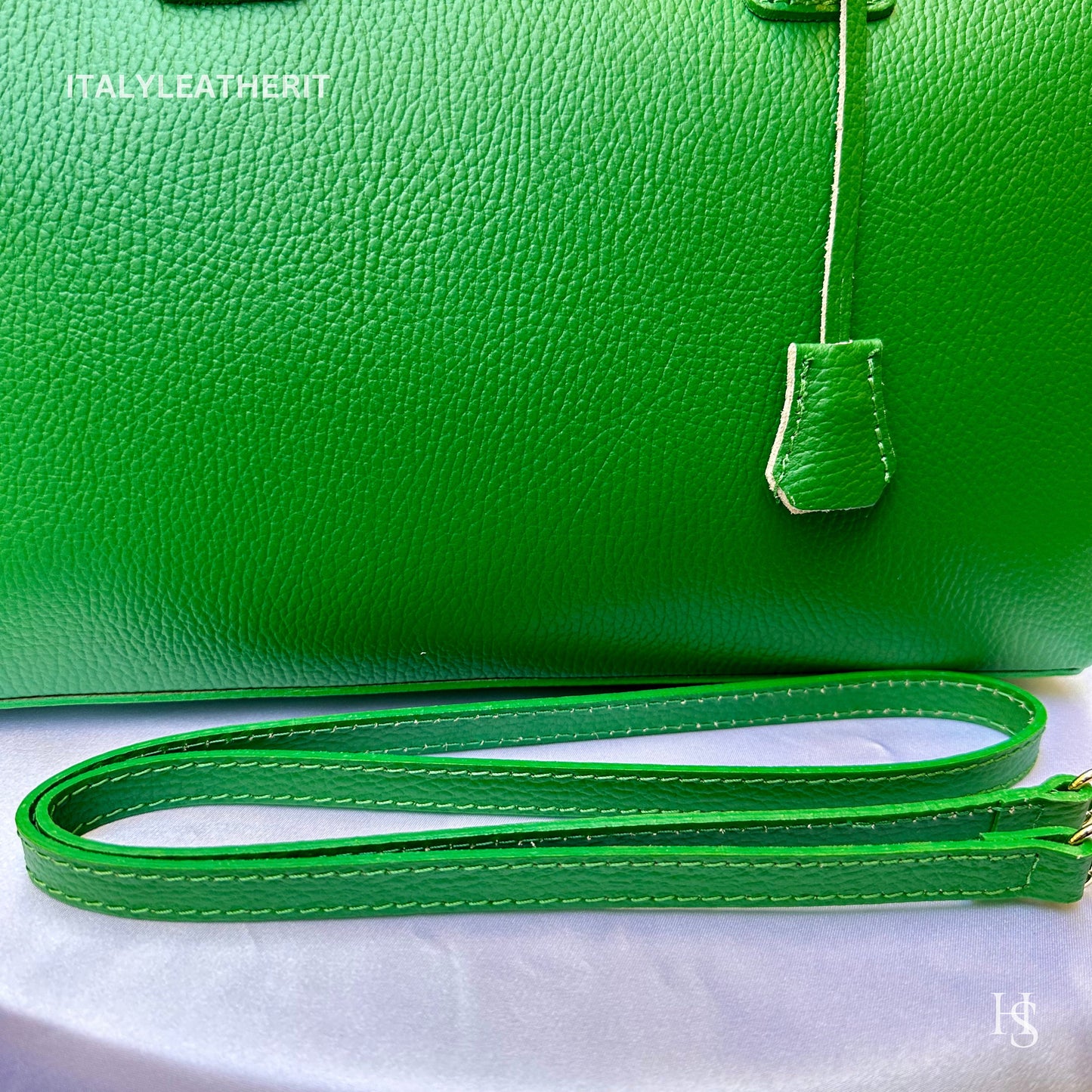Italian Handmade Leather Bags For Woman l l Elegant Leather Tote From Florence, Green bag, Lock bag
