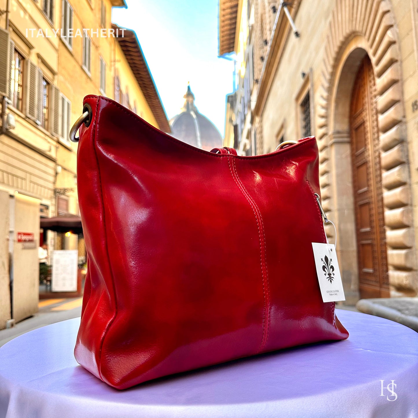 Italian Handmade Leather Bags For Woman l l Elegant Leather Tote From Florence, Red leather tote