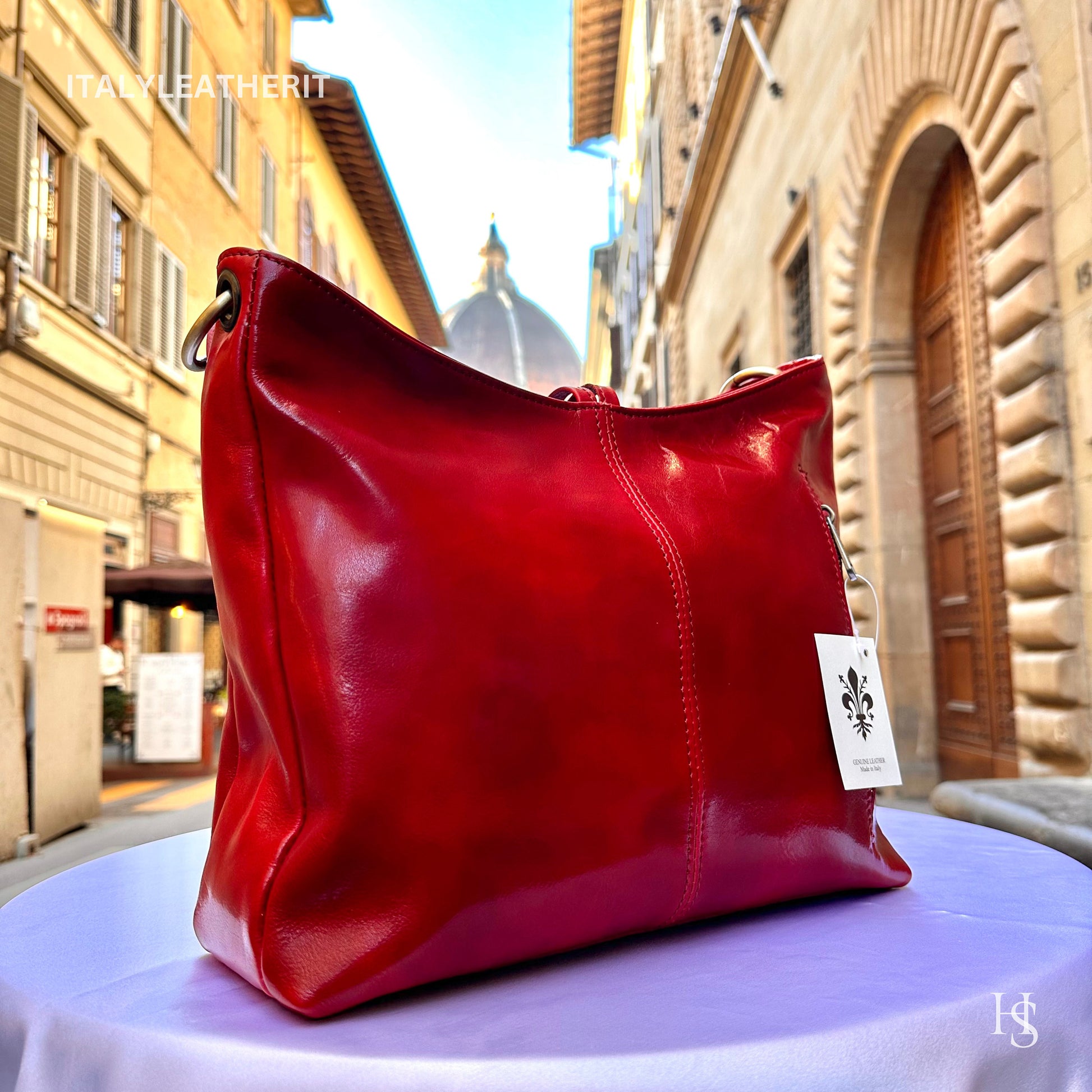 Italian Handmade Leather Bags For Woman l l Elegant Leather Tote From Florence, Red leather tote