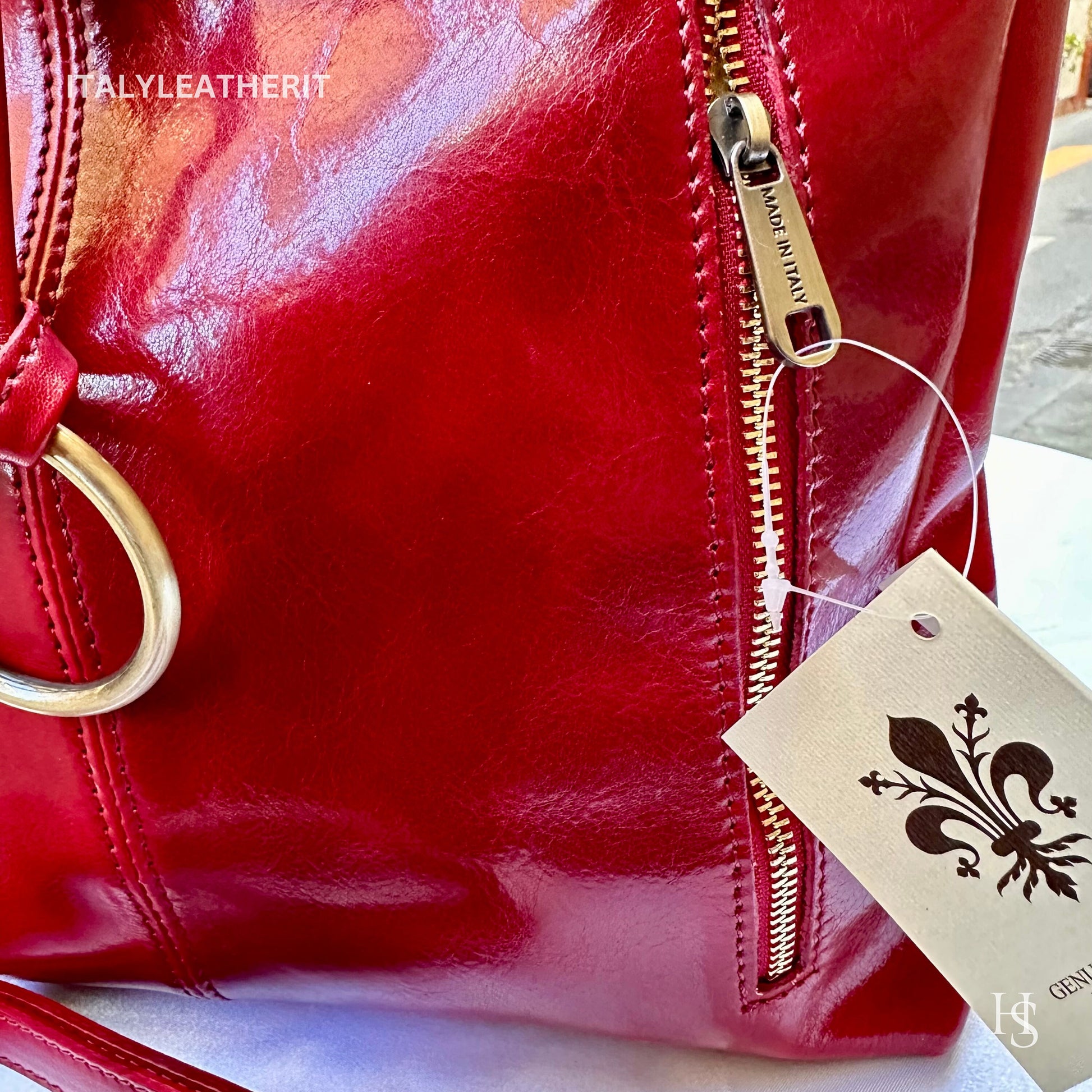 Italian Handmade Leather Bags For Woman l l Elegant Leather Tote From Florence, Red leather tote