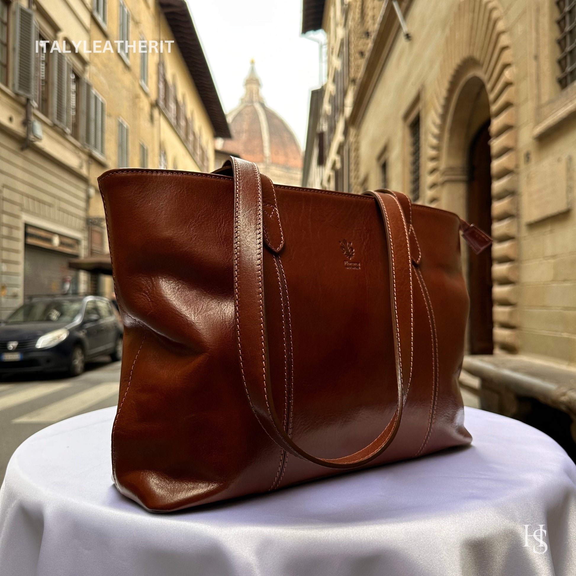Italian Handmade Leather Bags For Woman l l Elegant Leather Tote From Florence, Brown leather Tote