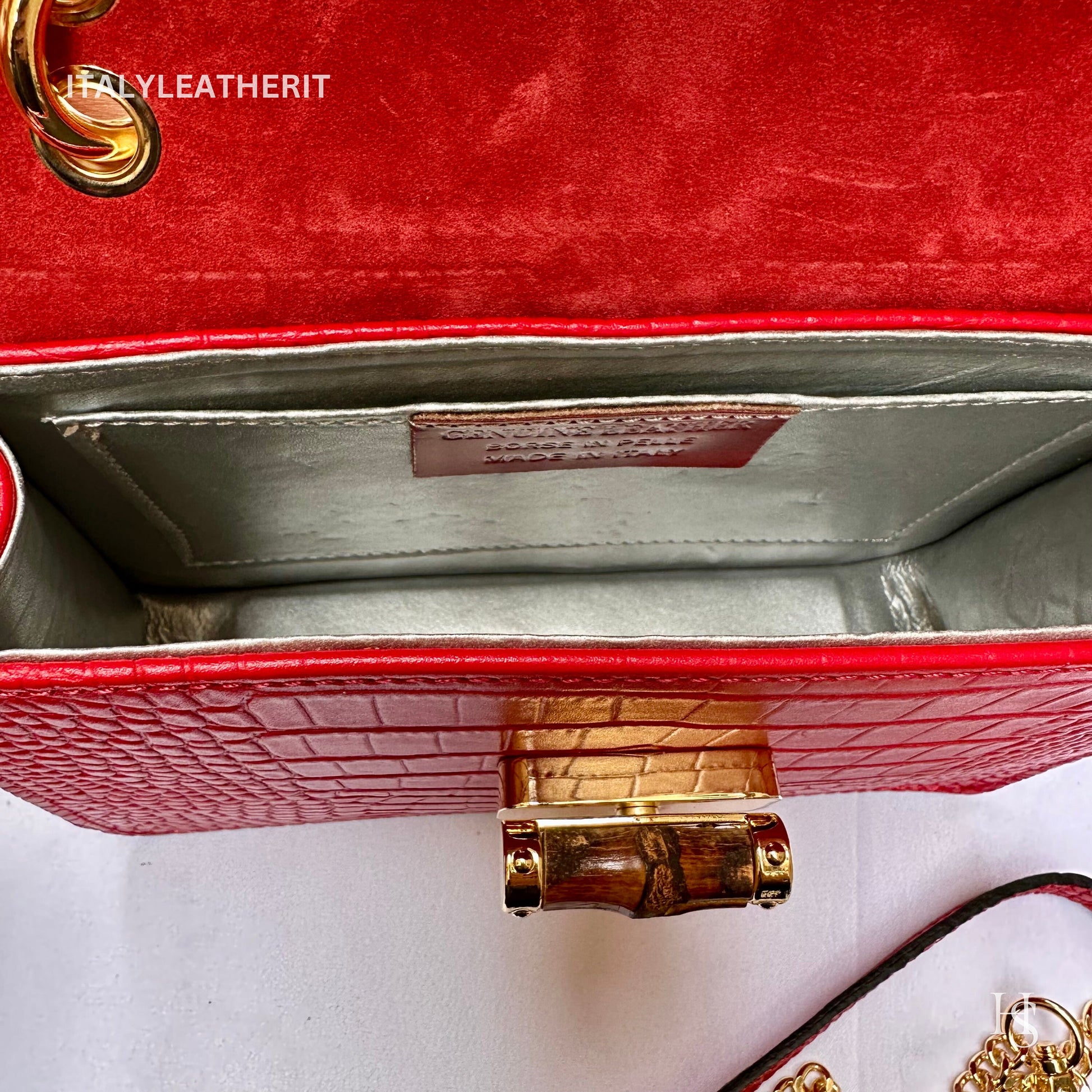 Italian Handmade Leather Bags For Women l l Elegant Leather Tote From Florence, Bamboo Tote Bag, Red leather tote
