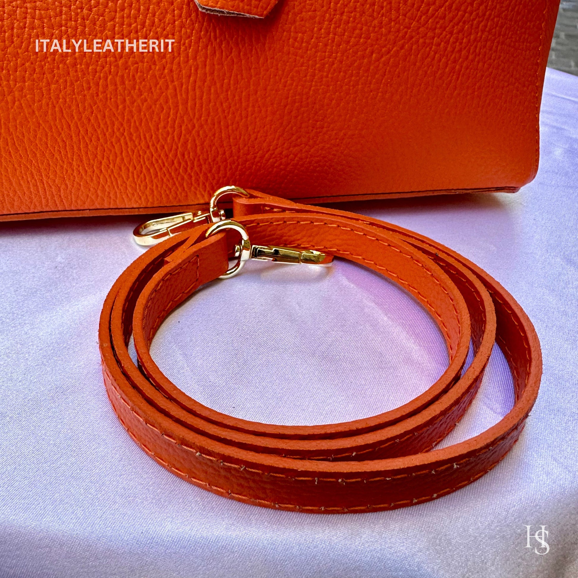 Italian Handmade Leather Bags For Women l l Elegant Leather Tote From Florence, Orange bag, Lock bag