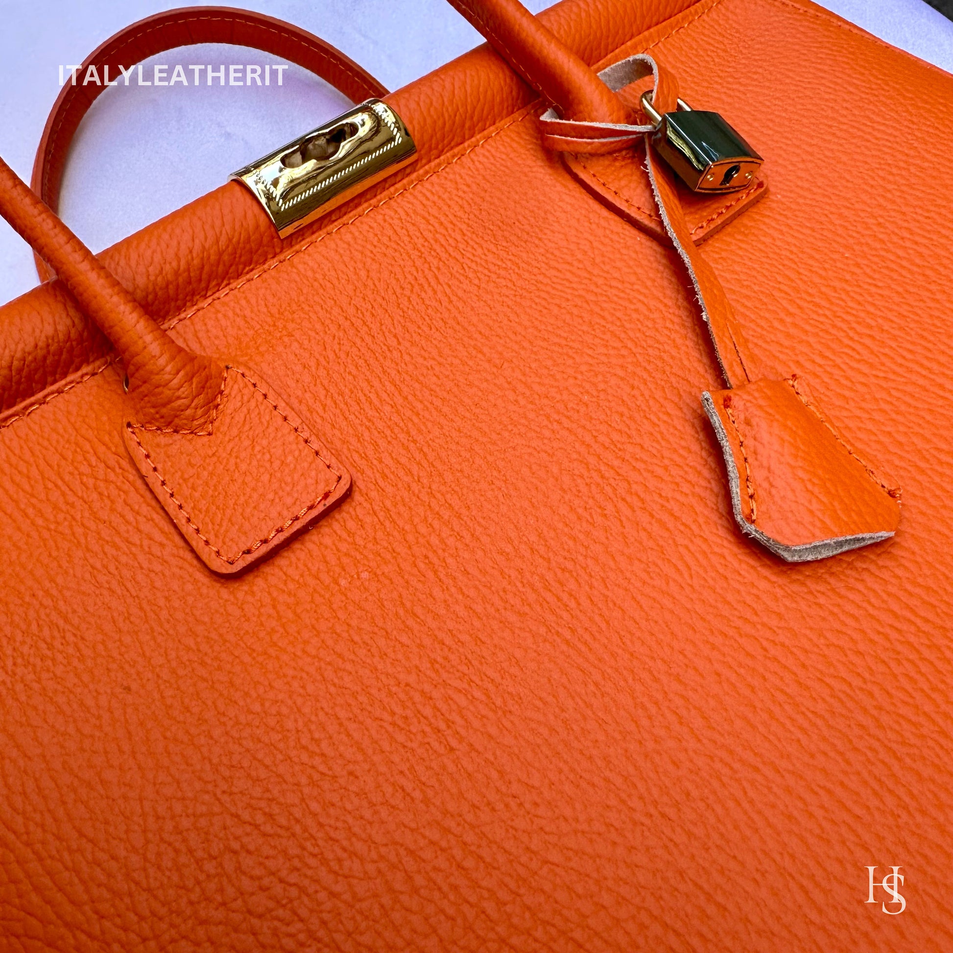 Italian Handmade Leather Bags For Women l l Elegant Leather Tote From Florence, Orange bag, Lock bag