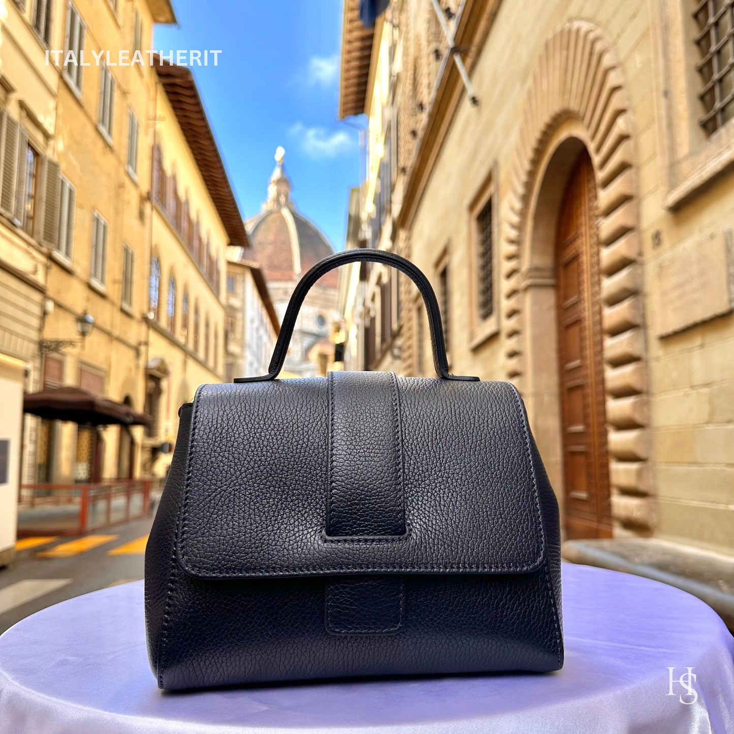 Italian Handmade Leather Bags For Women | Elegant Luxury Handbag From Florence, Navy Blue Purse