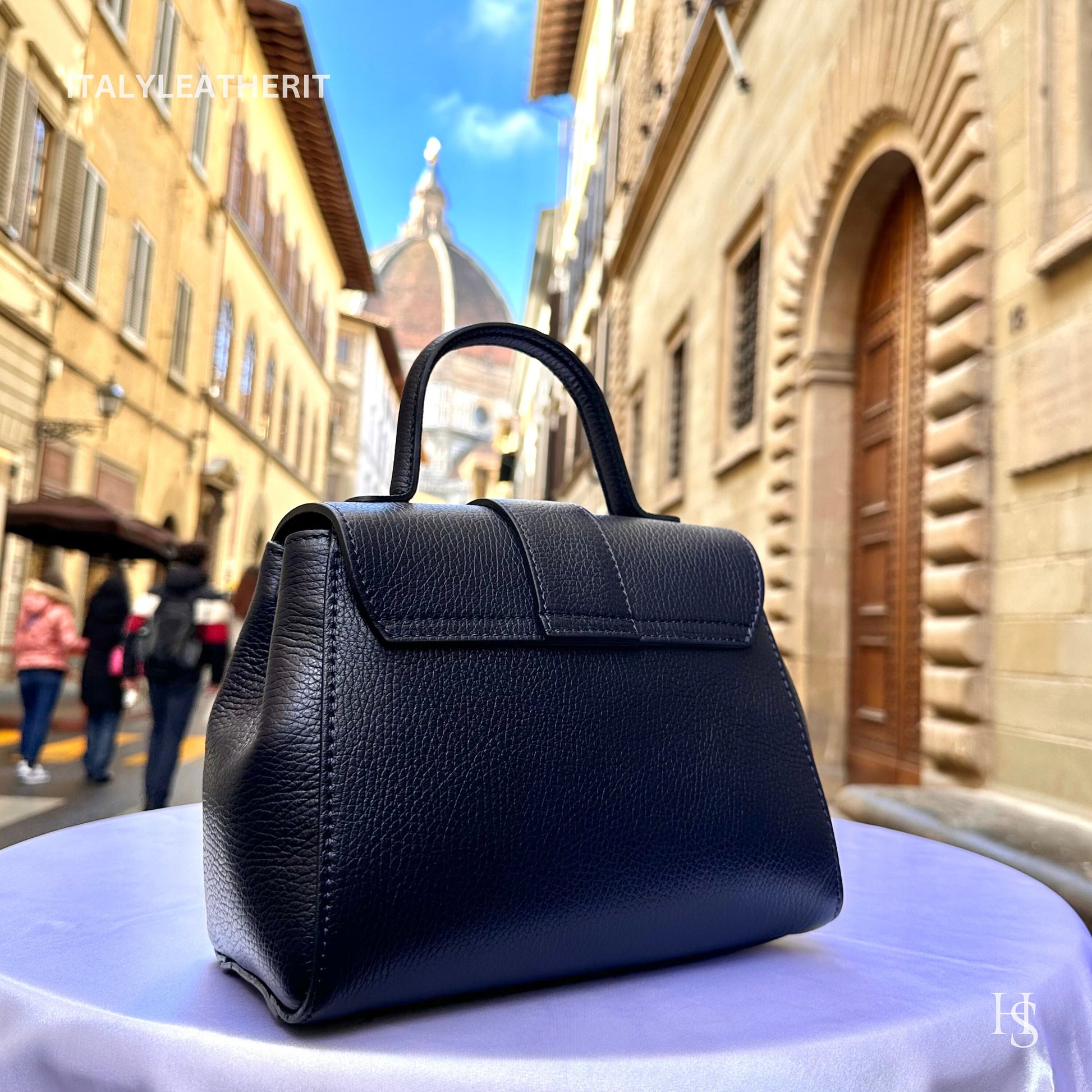 Italian Handmade Leather Bags For Women | Elegant Luxury Handbag From Florence, Navy Blue Purse