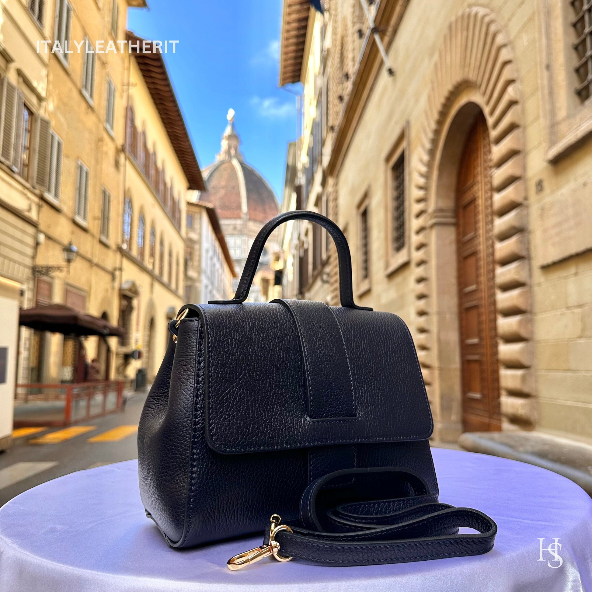 Italian Handmade Leather Bags For Women | Elegant Luxury Handbag From Florence, Navy Blue Purse