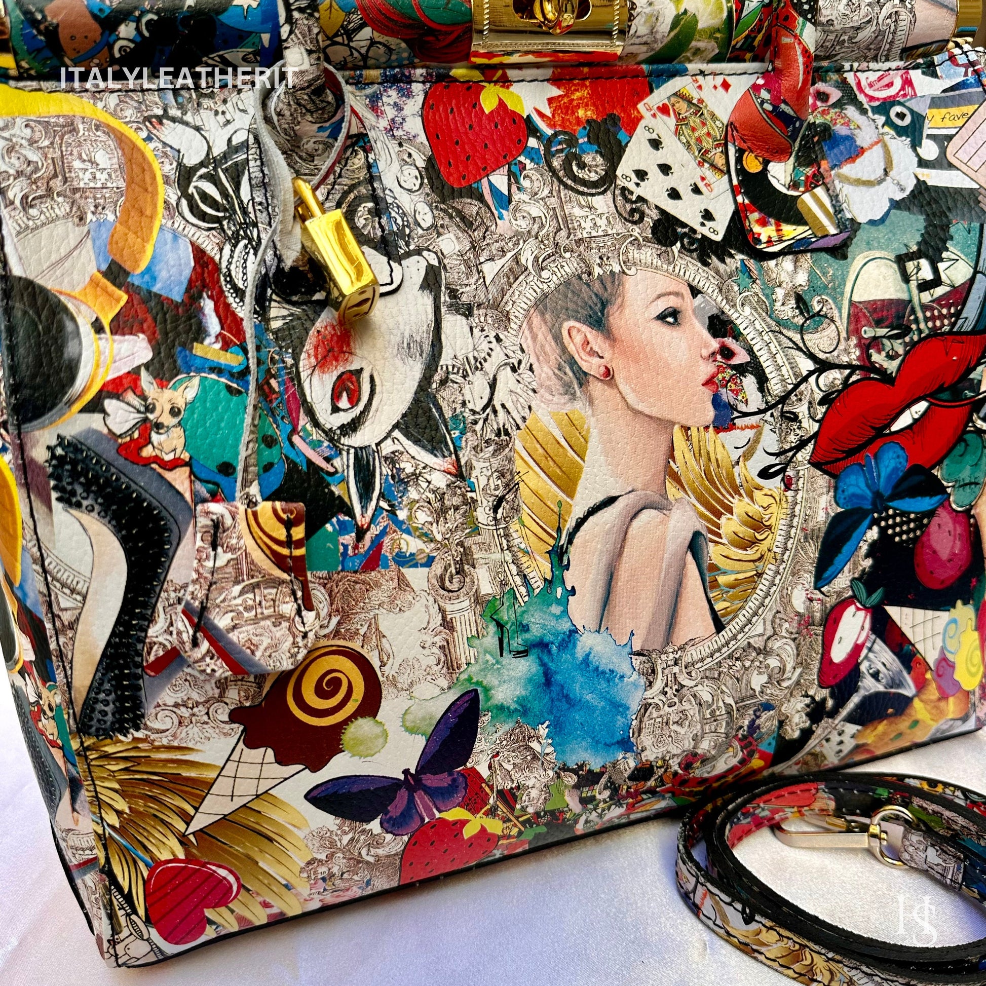 Italian Handmade Leather Bags for Women | Elegant Leather Tote from Florence | Artisan-Crafted Bag with Lock Closure, Pop Art Bag