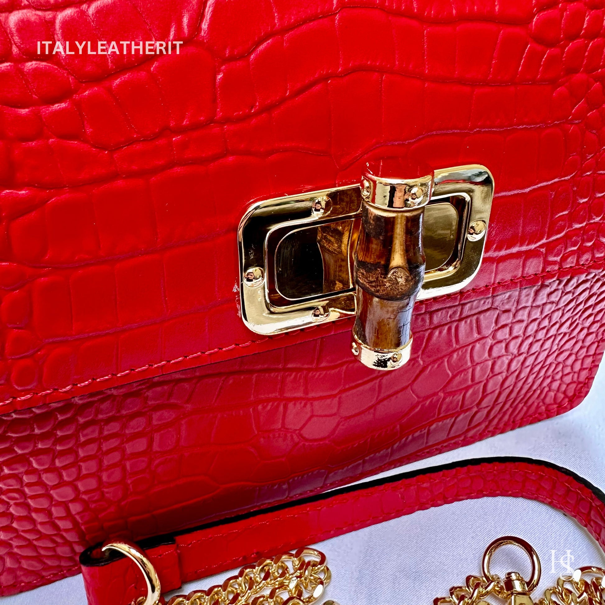 Italian Handmade Leather Bags For Women l l Elegant Leather Tote From Florence, Bamboo Tote Bag, Red leather tote