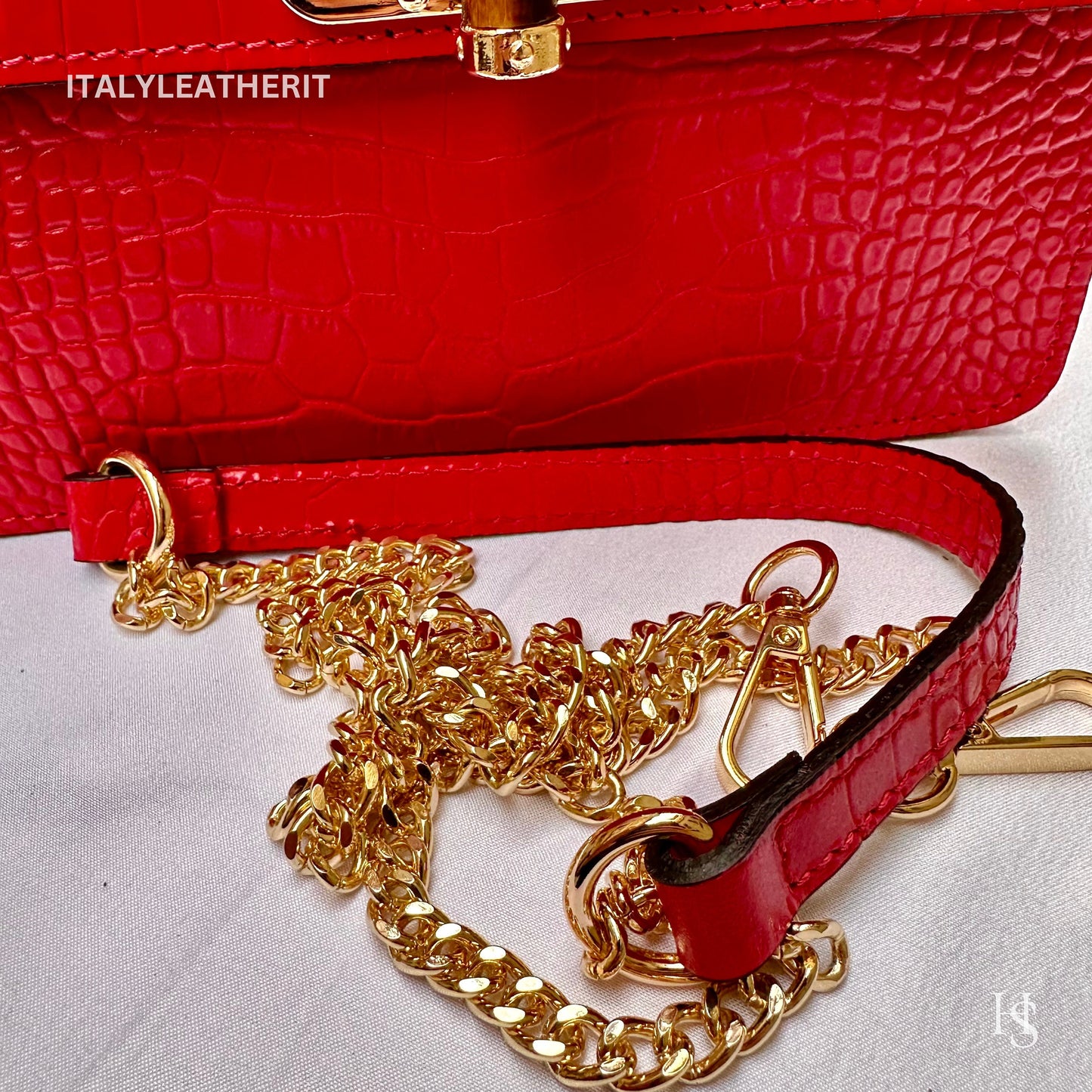 Italian Handmade Leather Bags For Women l l Elegant Leather Tote From Florence, Bamboo Tote Bag, Red leather tote