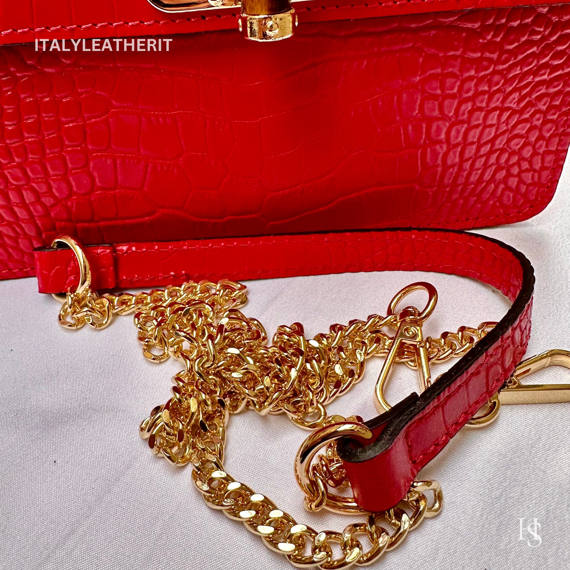 Italian Handmade Leather Bags For Women l l Elegant Leather Tote From Florence, Bamboo Tote Bag, Red leather tote