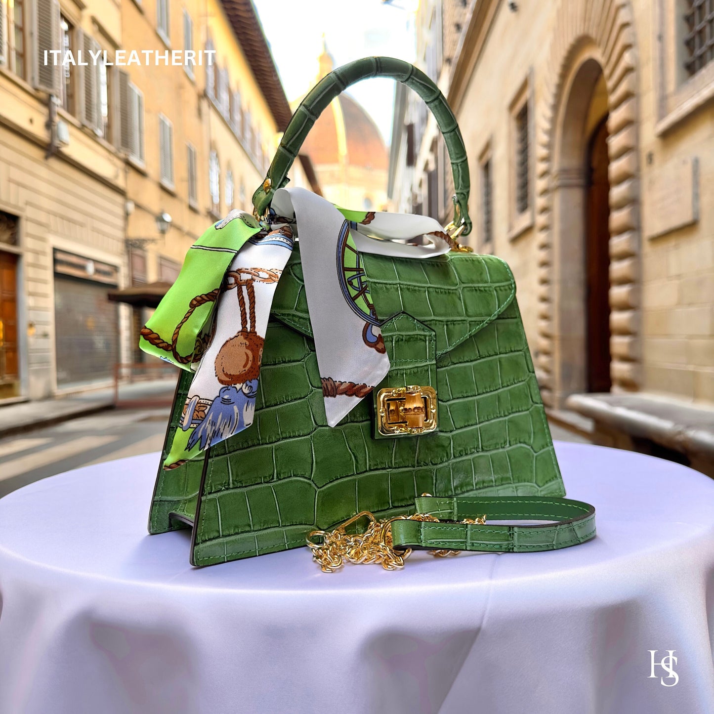 Italian Handmade Leather Bags For Women l l Elegant Leather Tote From Florence, made in Italy, Green leather tote