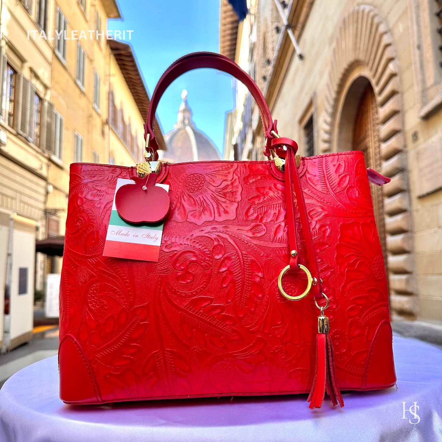 Italian Handmade Leather Bags For Woman l l Elegant Leather Tote From Florence || Made in Italy , Red leather tote