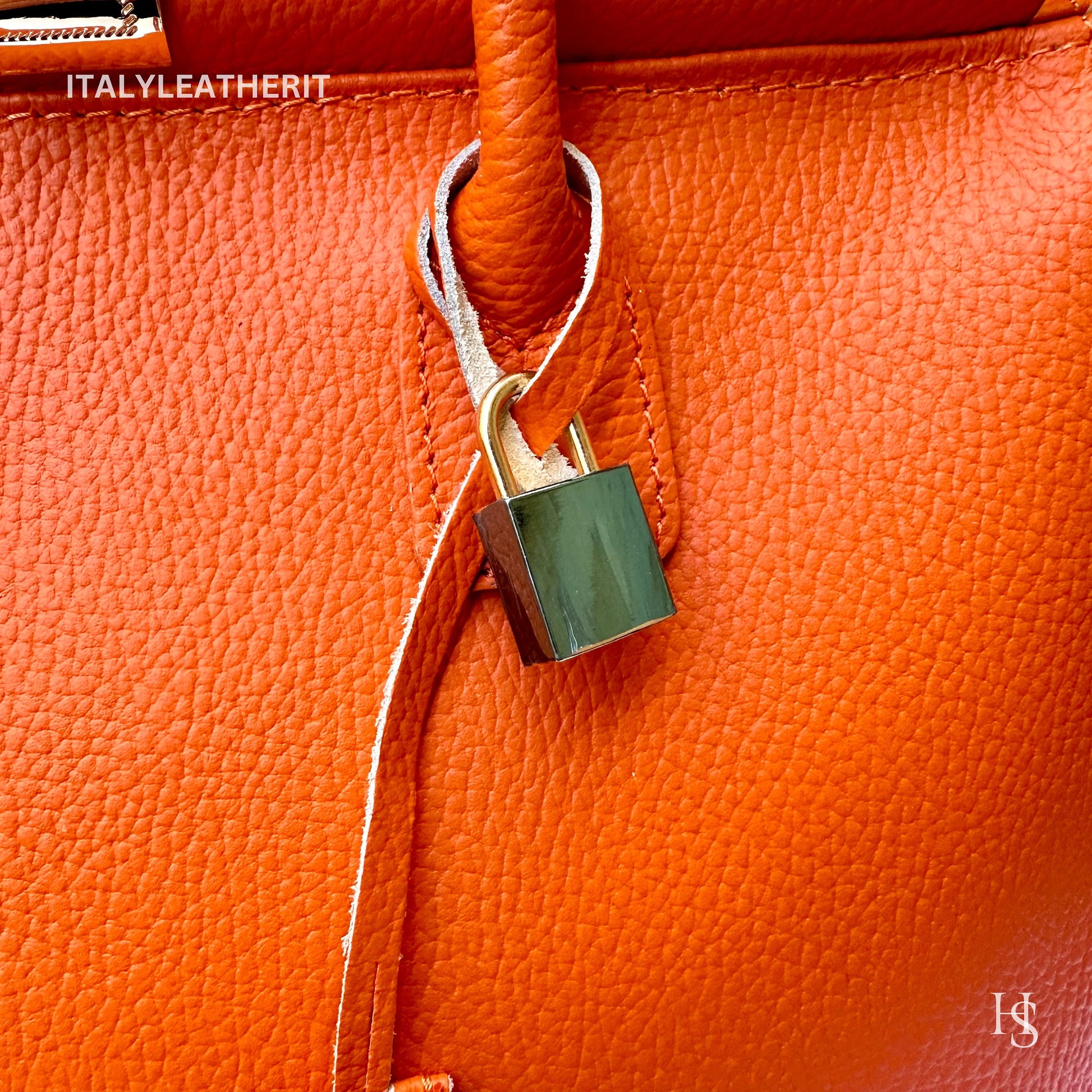 Italian Handmade Leather Bags For Women l l Elegant Leather Tote From Florence, Orange bag, Lock bag